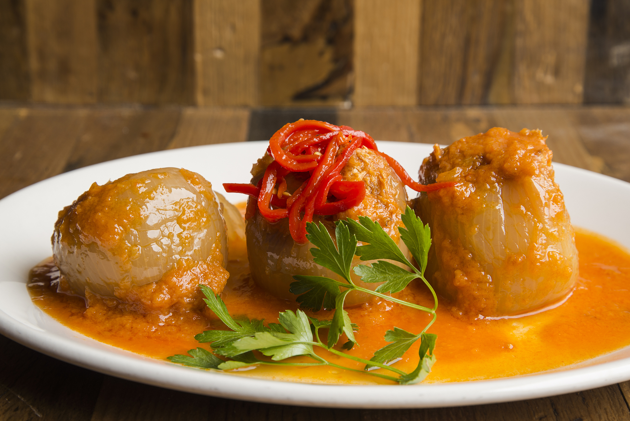 gourmet onions stuffed with withe tuna and vegetables