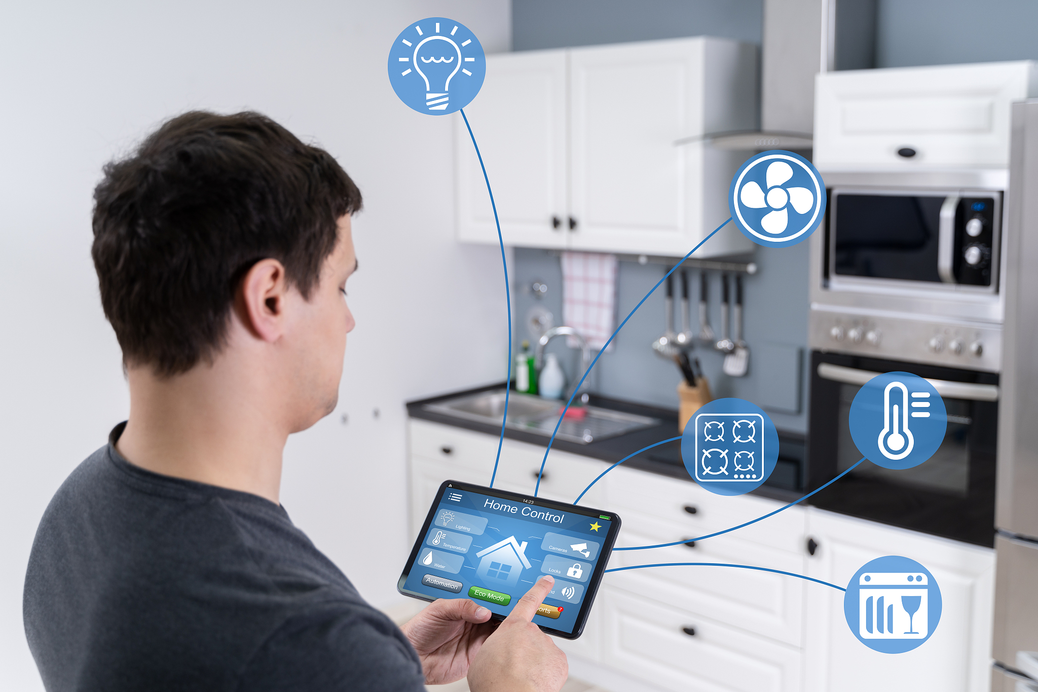 person using smart home application on smartphone