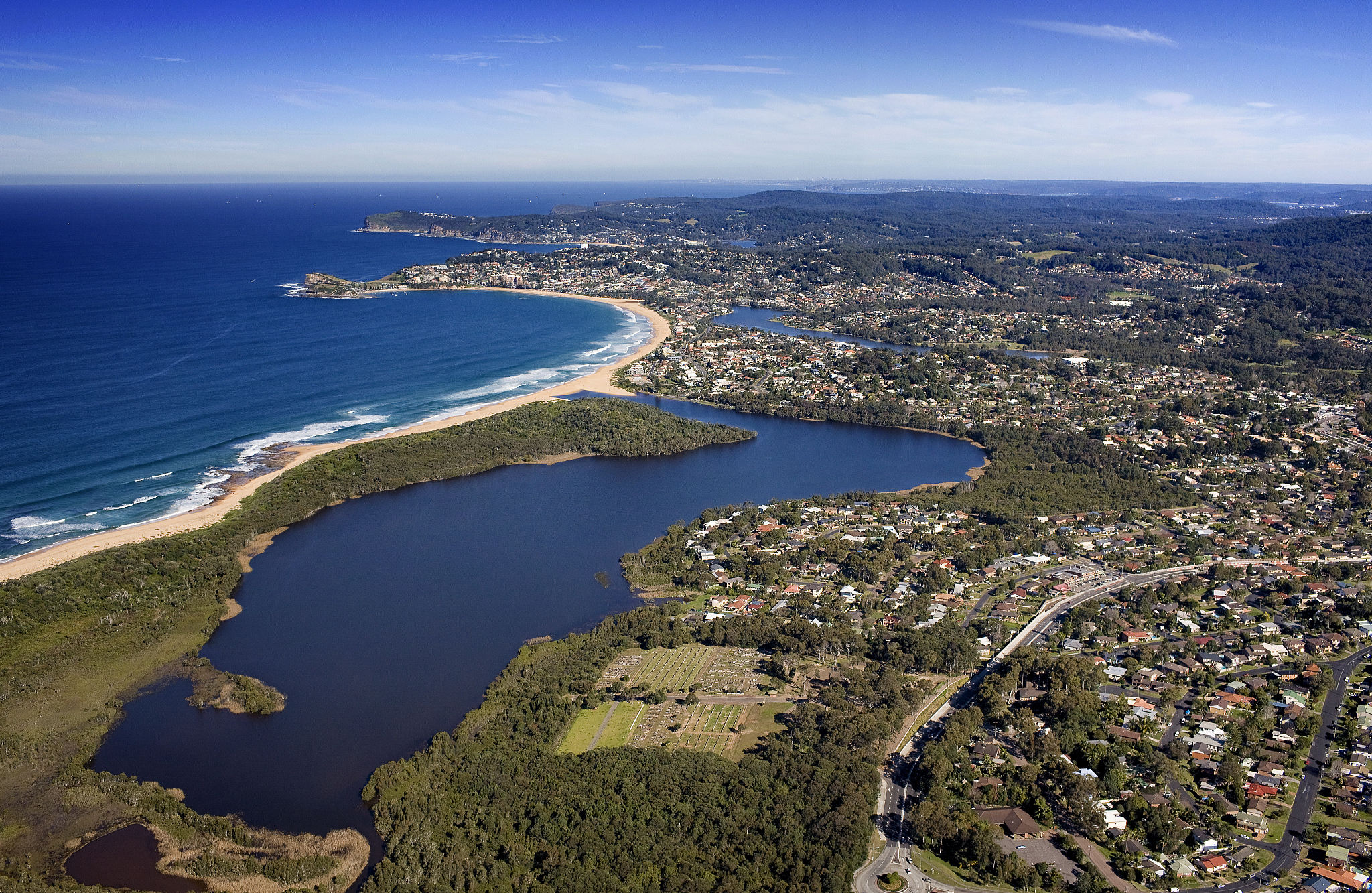 aerial view of wamberal, central coast, nsw, australia
