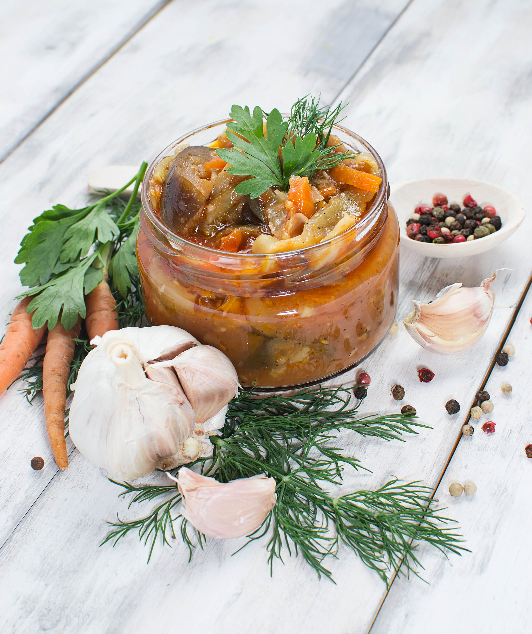 eggplant caviar in a glass jar