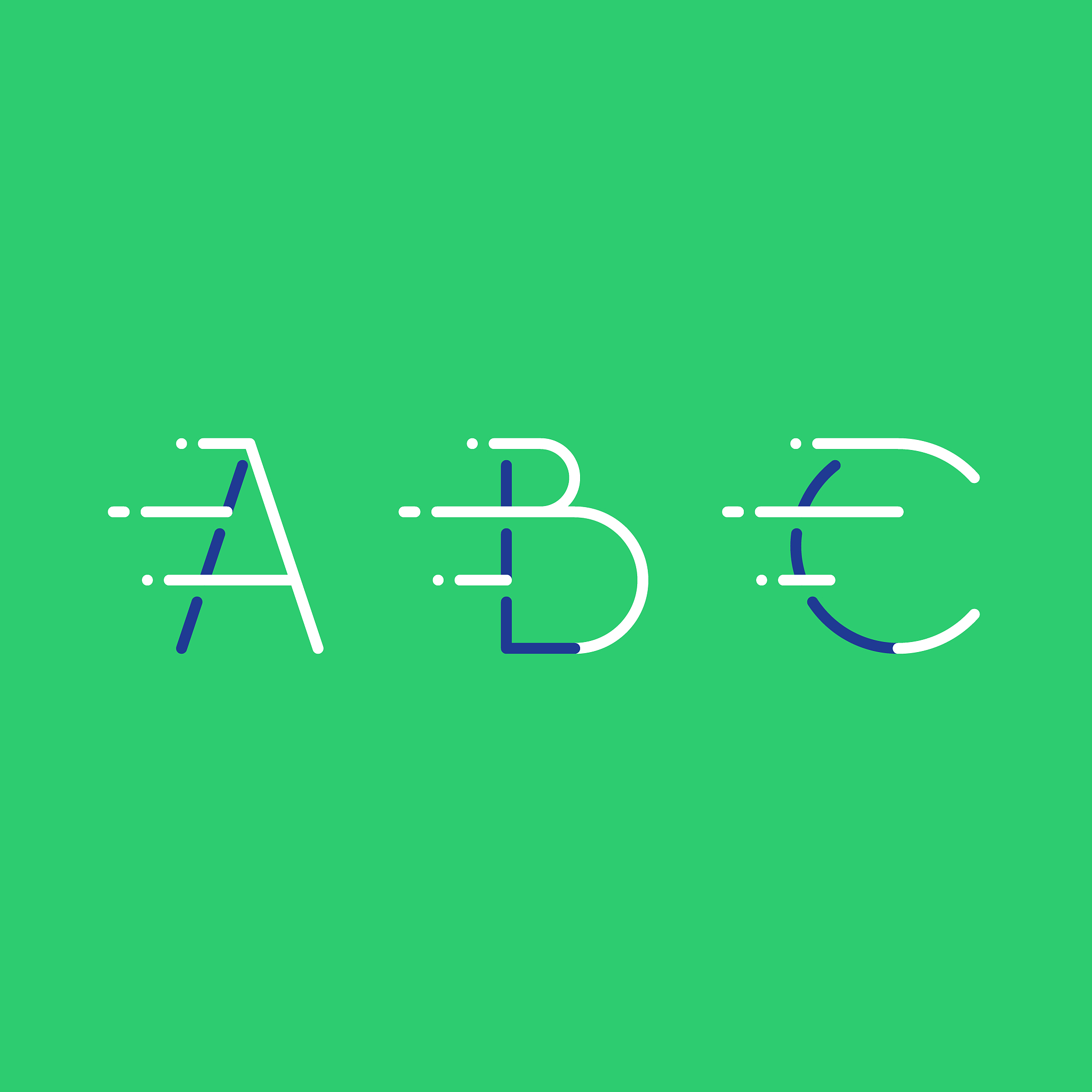 dynamic letters a, b and c in motion, decorative type, rapid ser