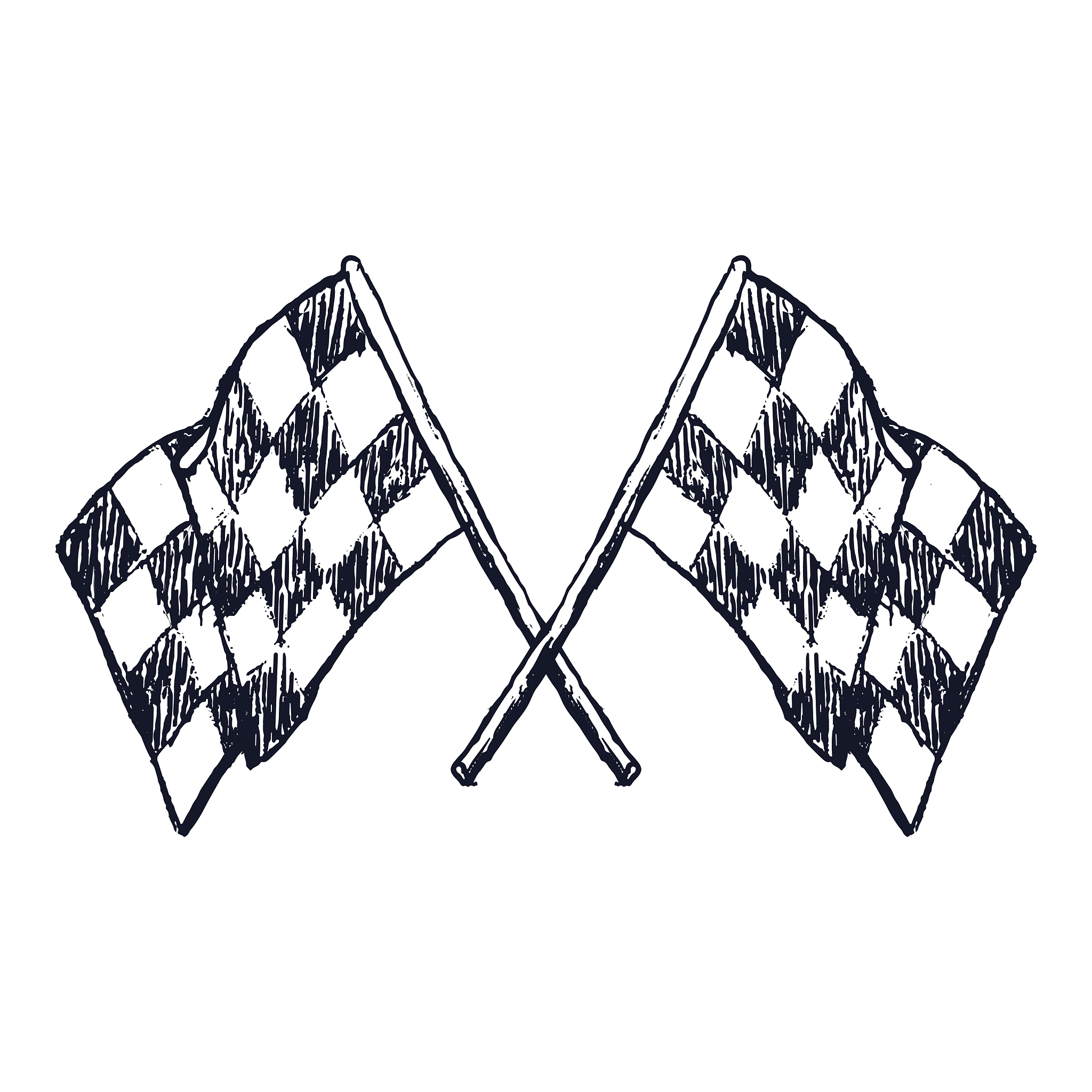 two checker race flags crossed doodle style