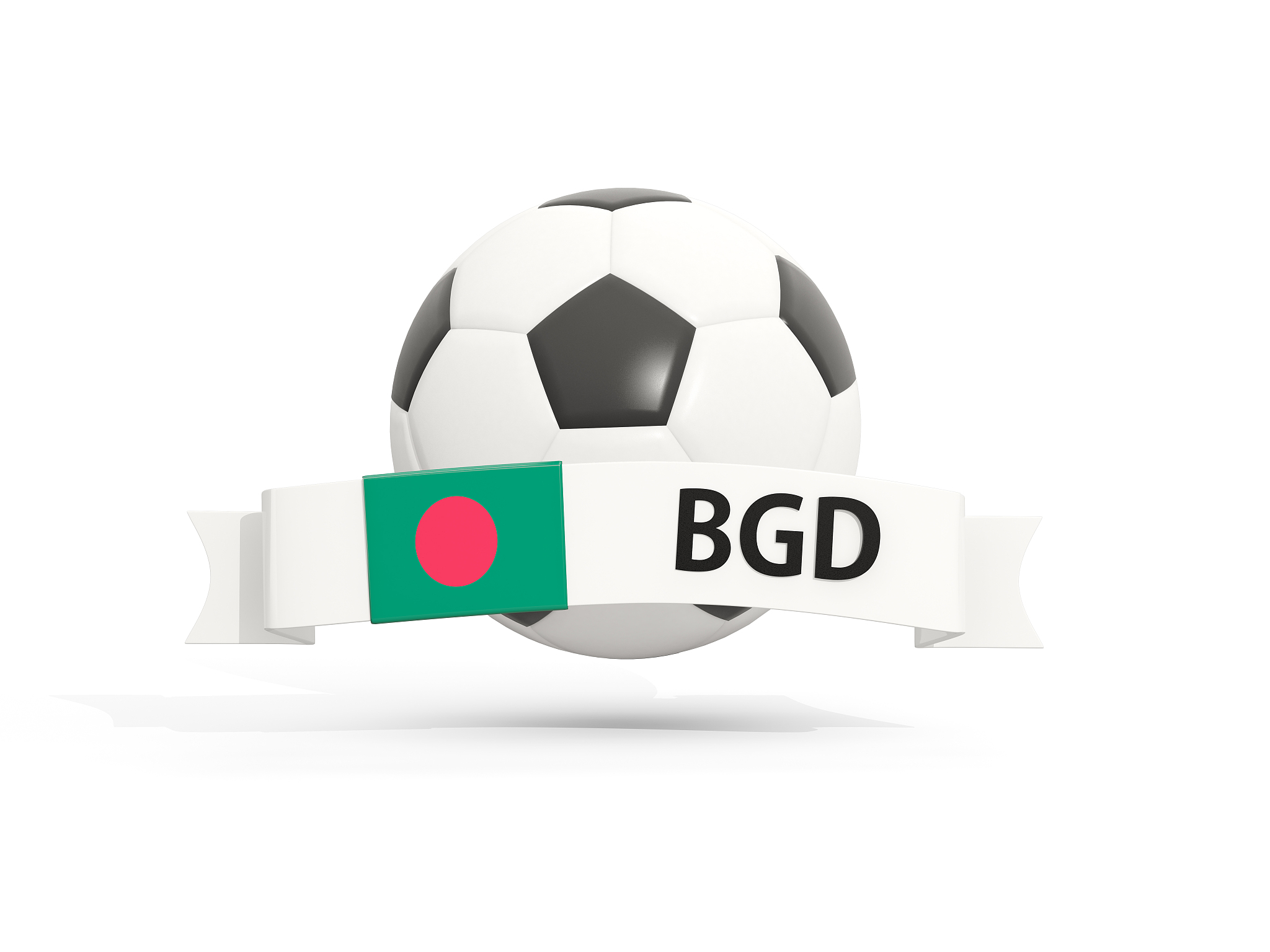 flag of bangladesh, football with banner and country code
