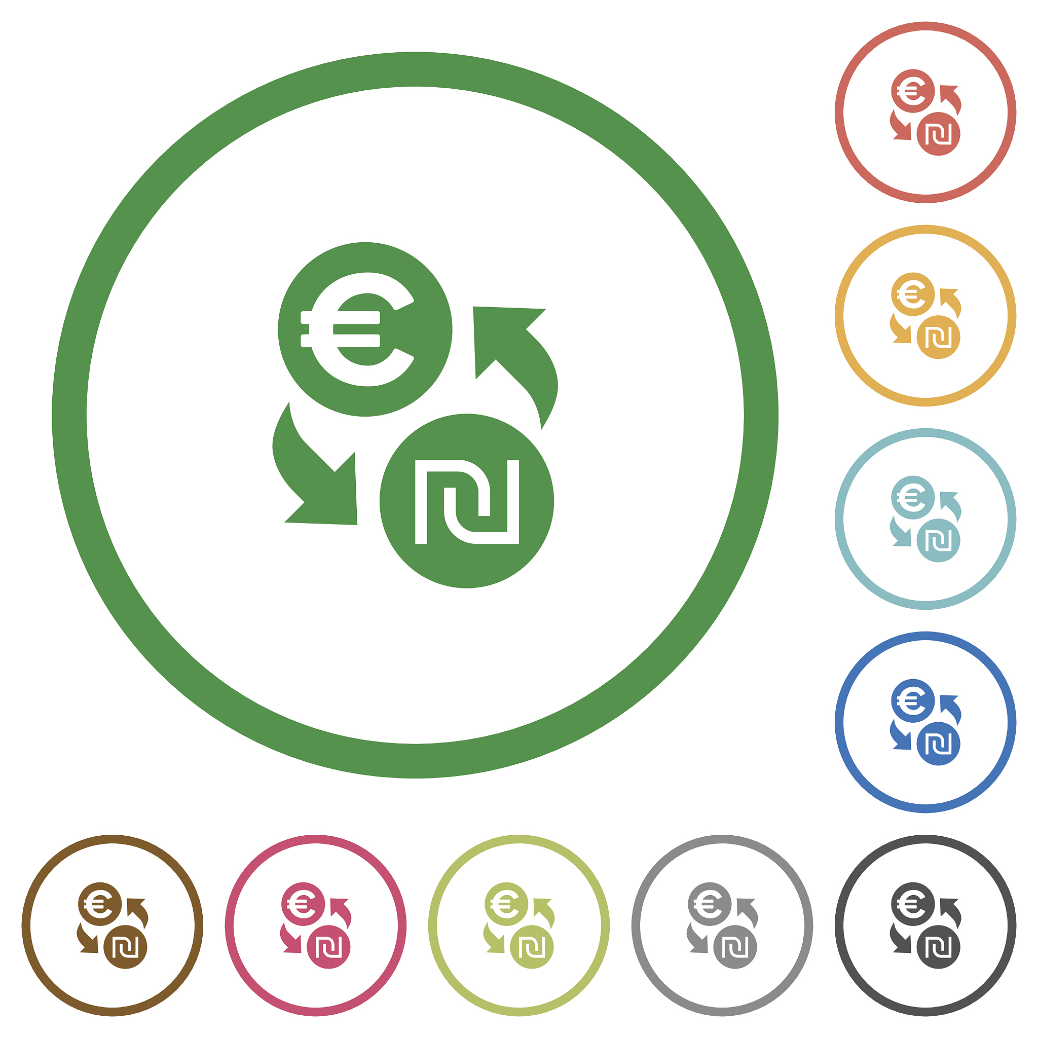 euro new shekel exchange flat icons with outlines