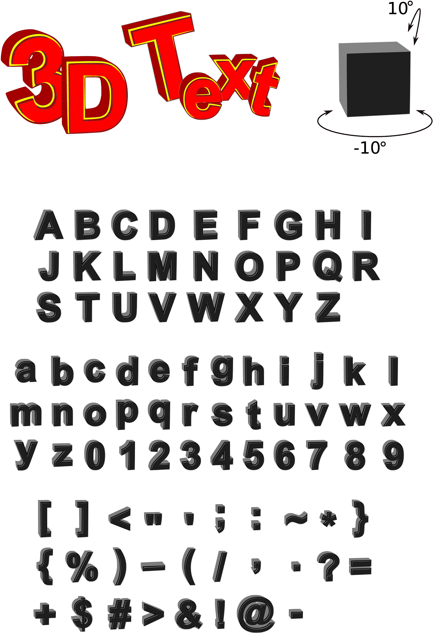 3d letters arial bold z-10d x-10d