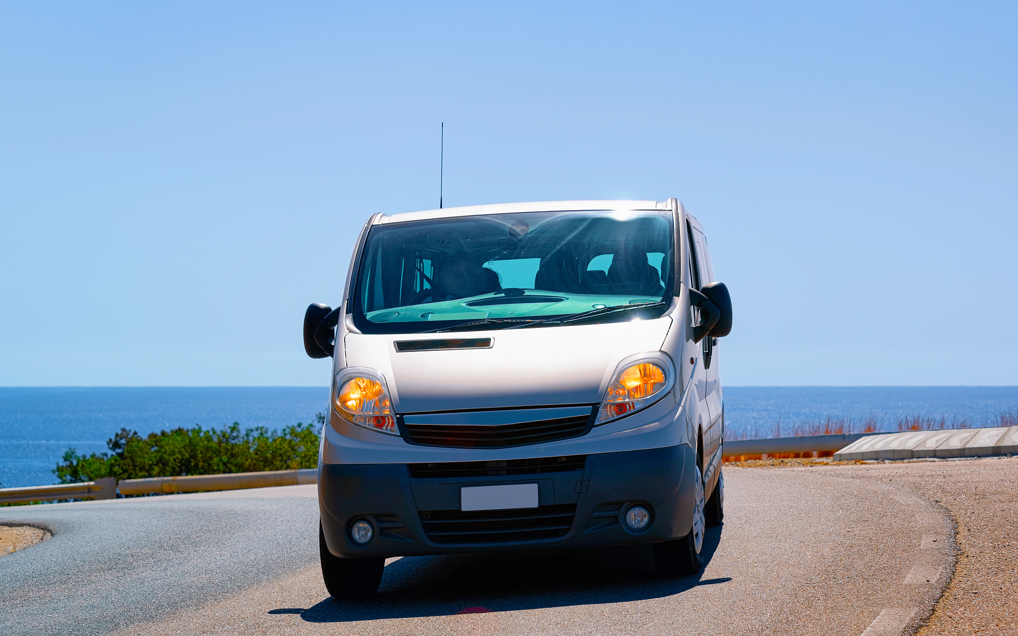 mini van in road in villasimius in cagliari in sardinia reflex