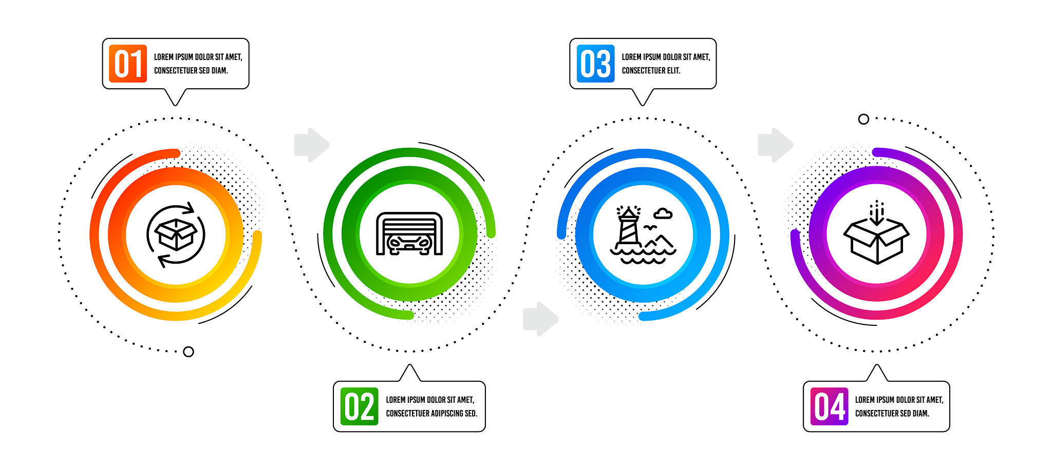 return parcel lighthouse and get box icons set