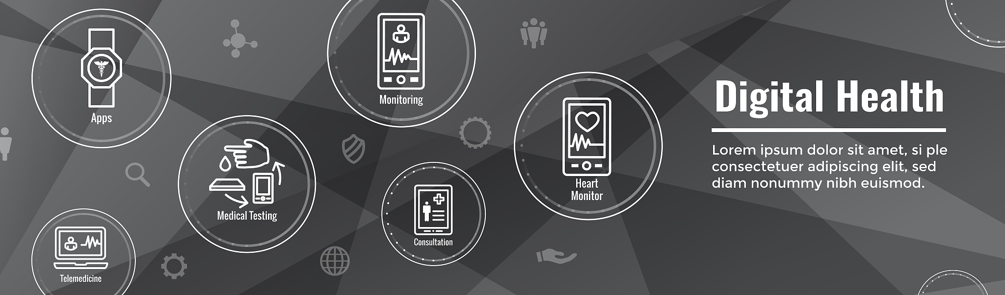 digital health icon set with wearable technology web header bann