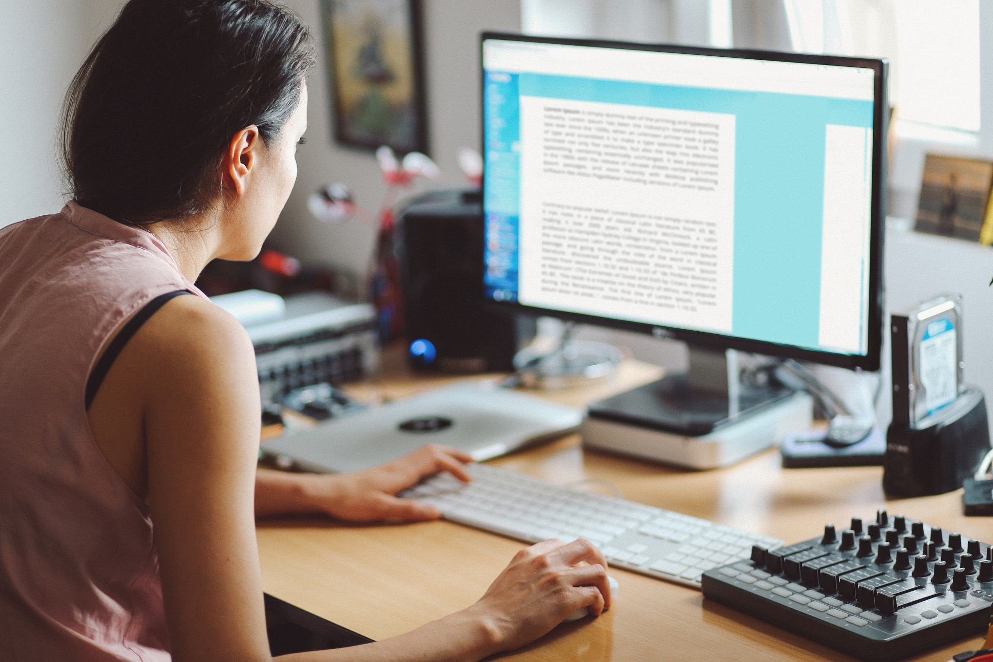 woman working in a home apartment workstudio