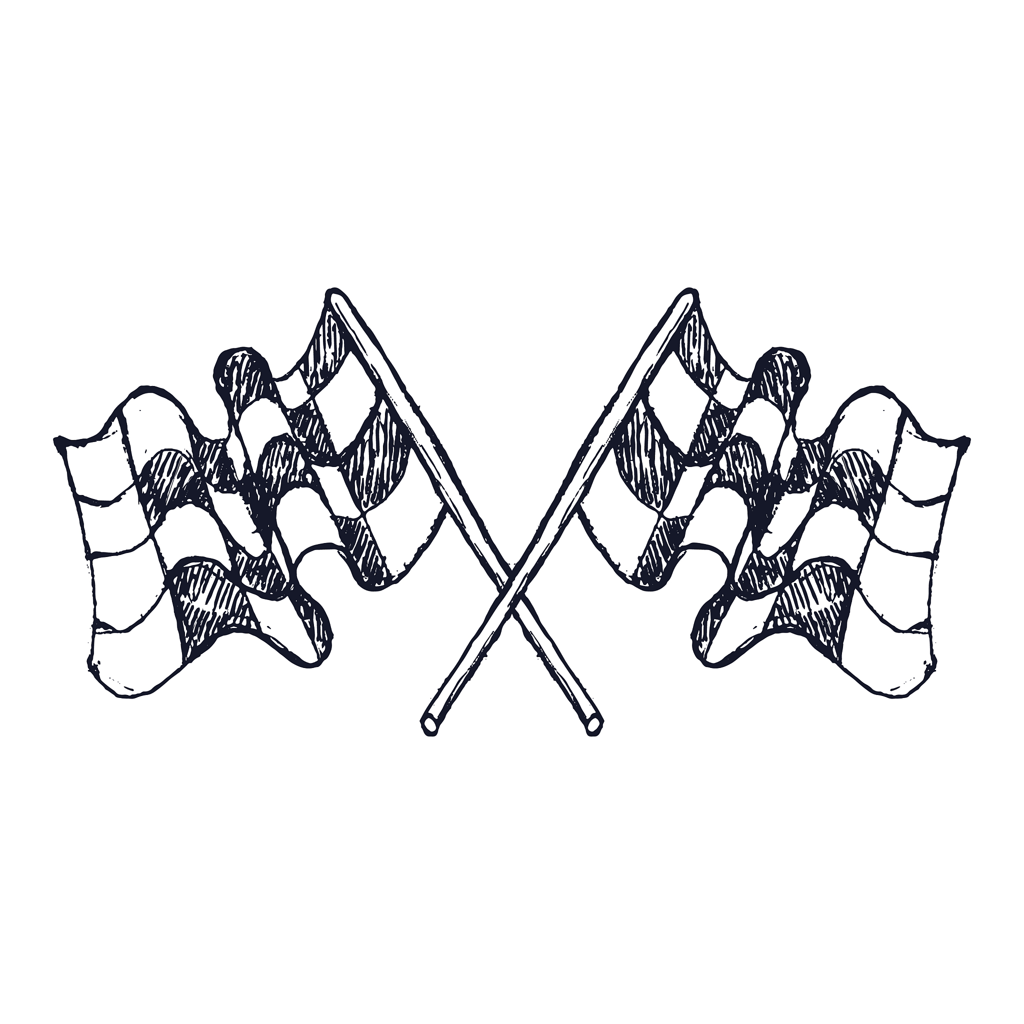 two checker race flags crossed doodle style