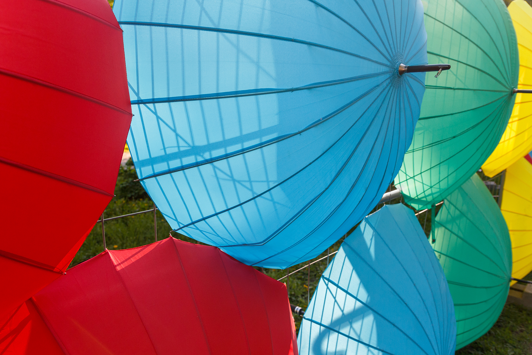 decoration of colorful umbrellas on the wall. celebration