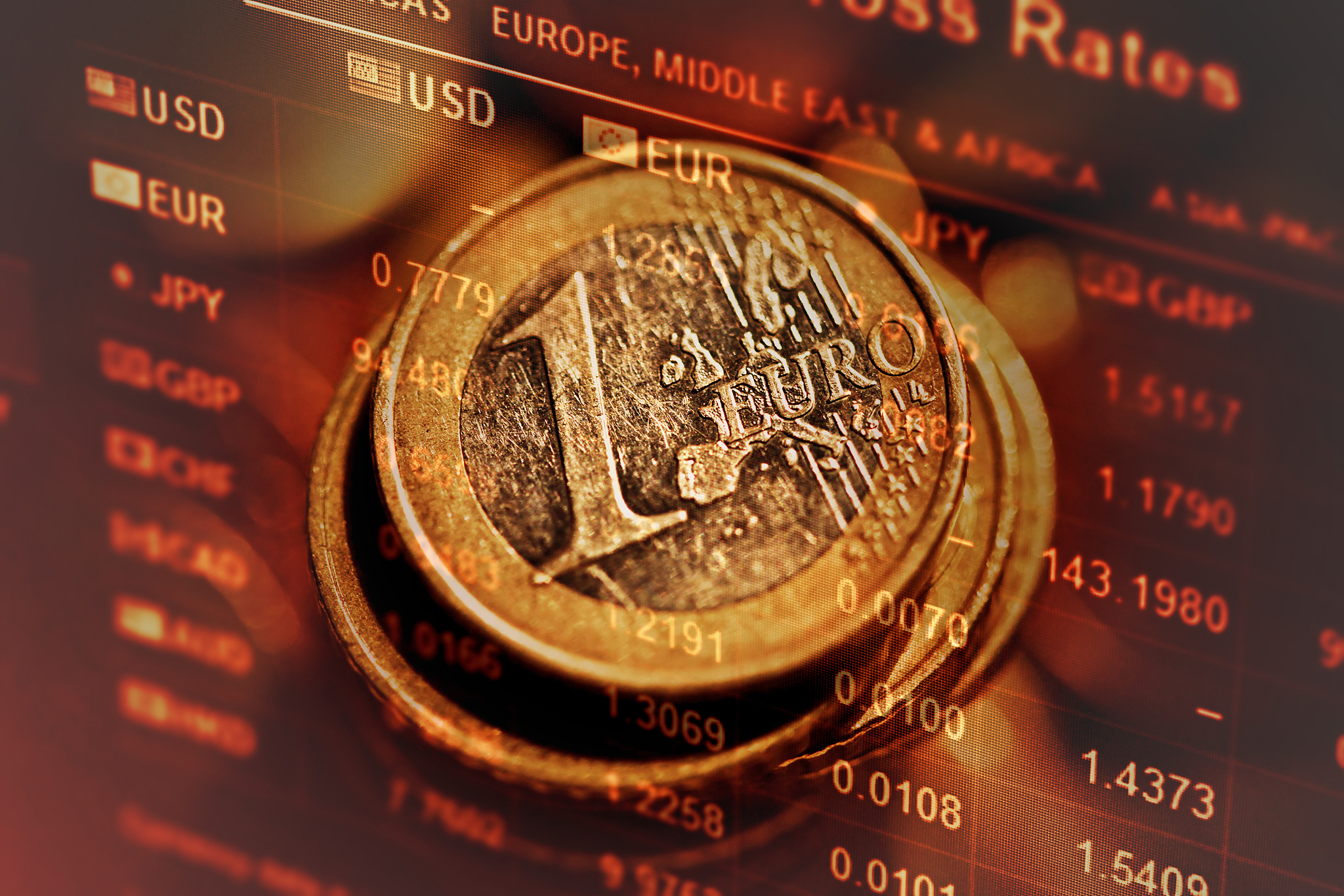 euro coins and finance data.