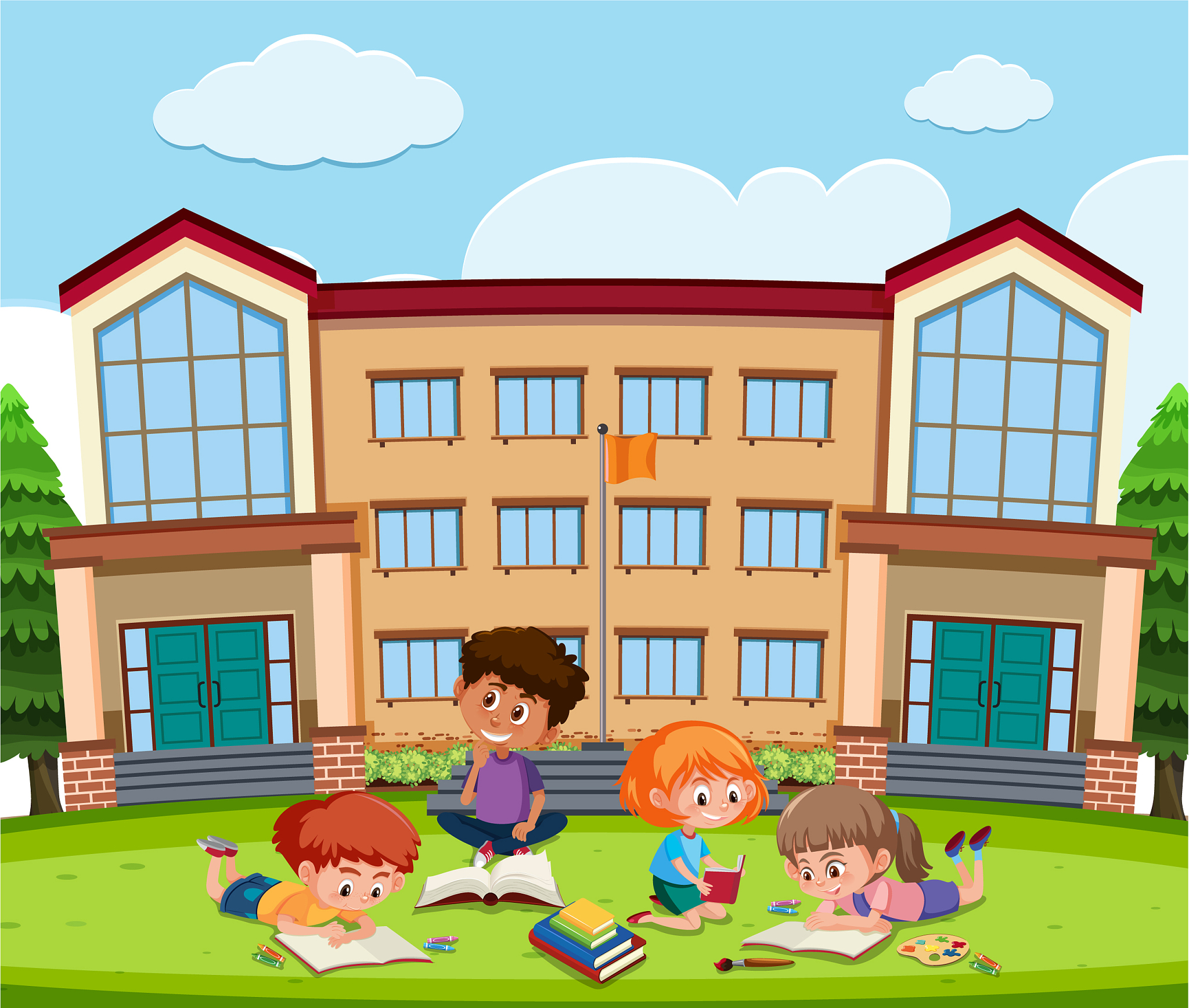 student learning in front school