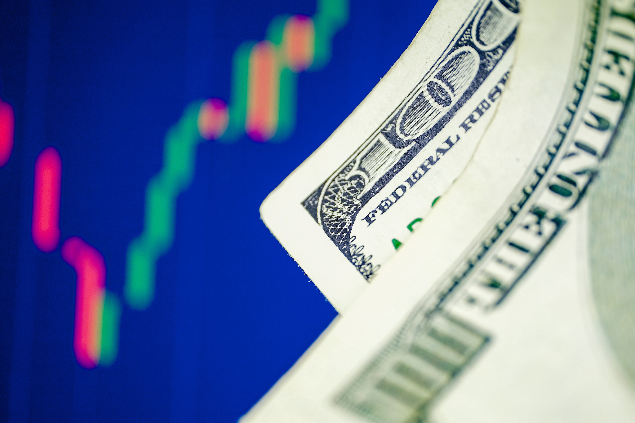 concept of falling and rising us dollar on the stock exchange. o