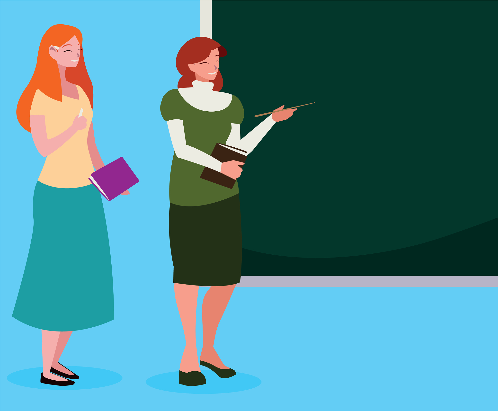 female teachers couple with textbooks and