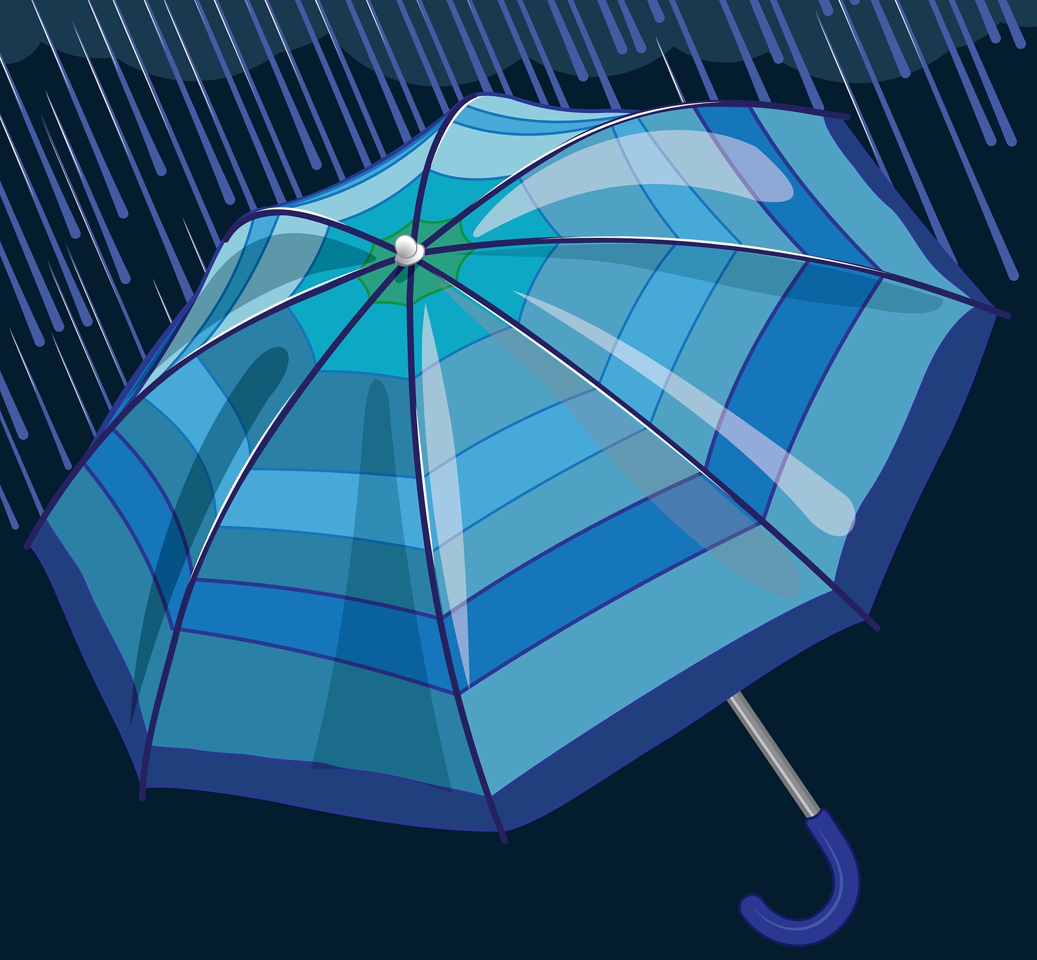 blue umbrella protects from rain and storm