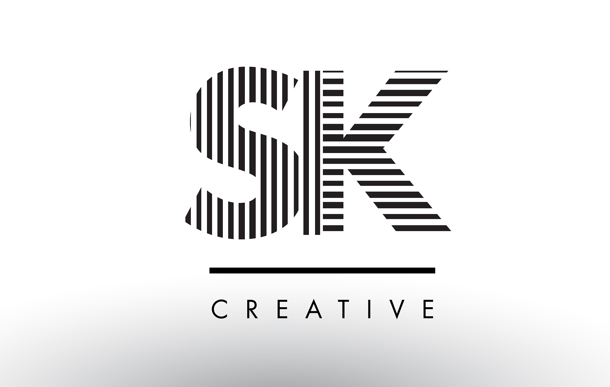 sk s k black and white lines letter logo design