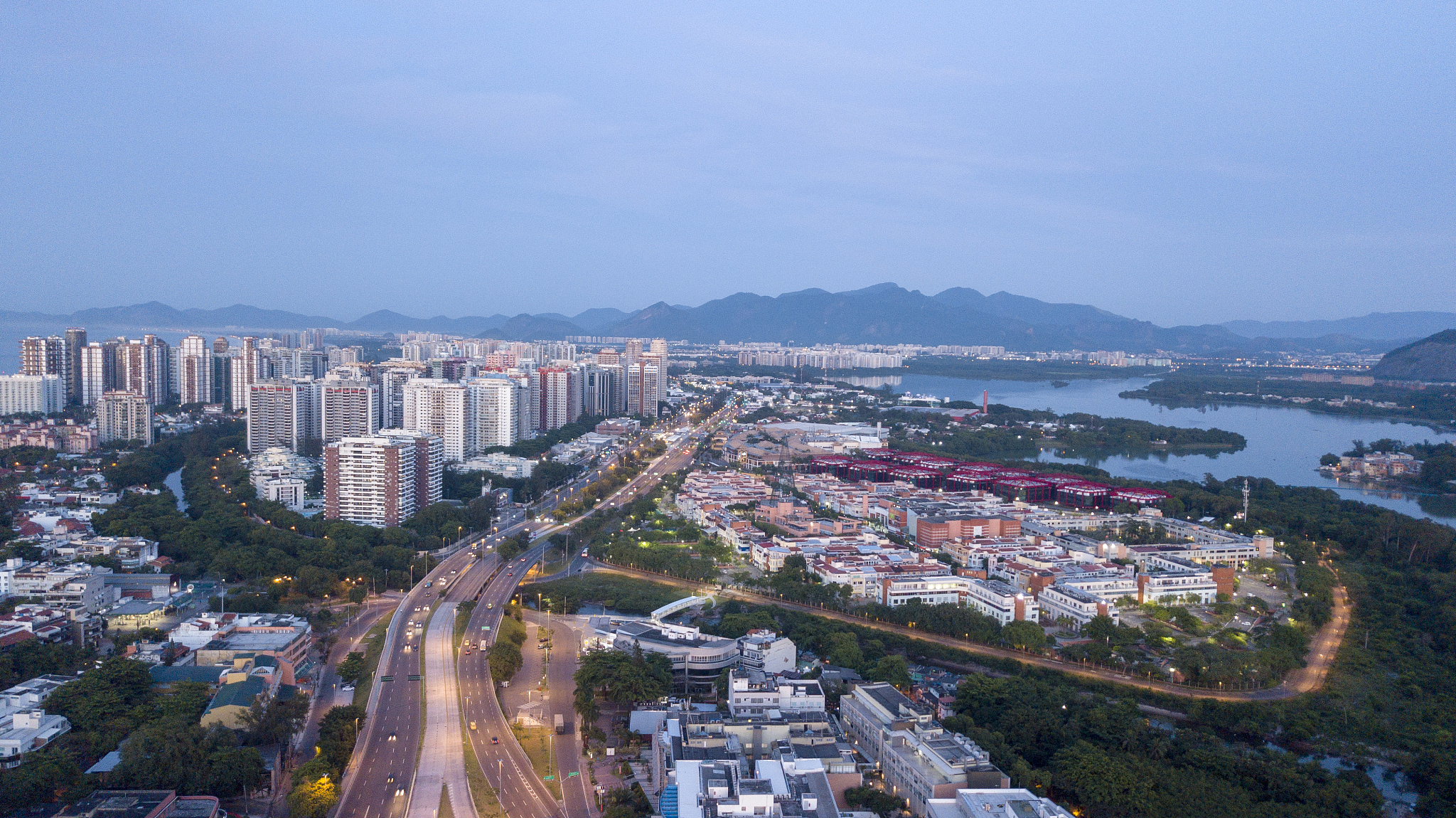 aerial view of city drone and buildings