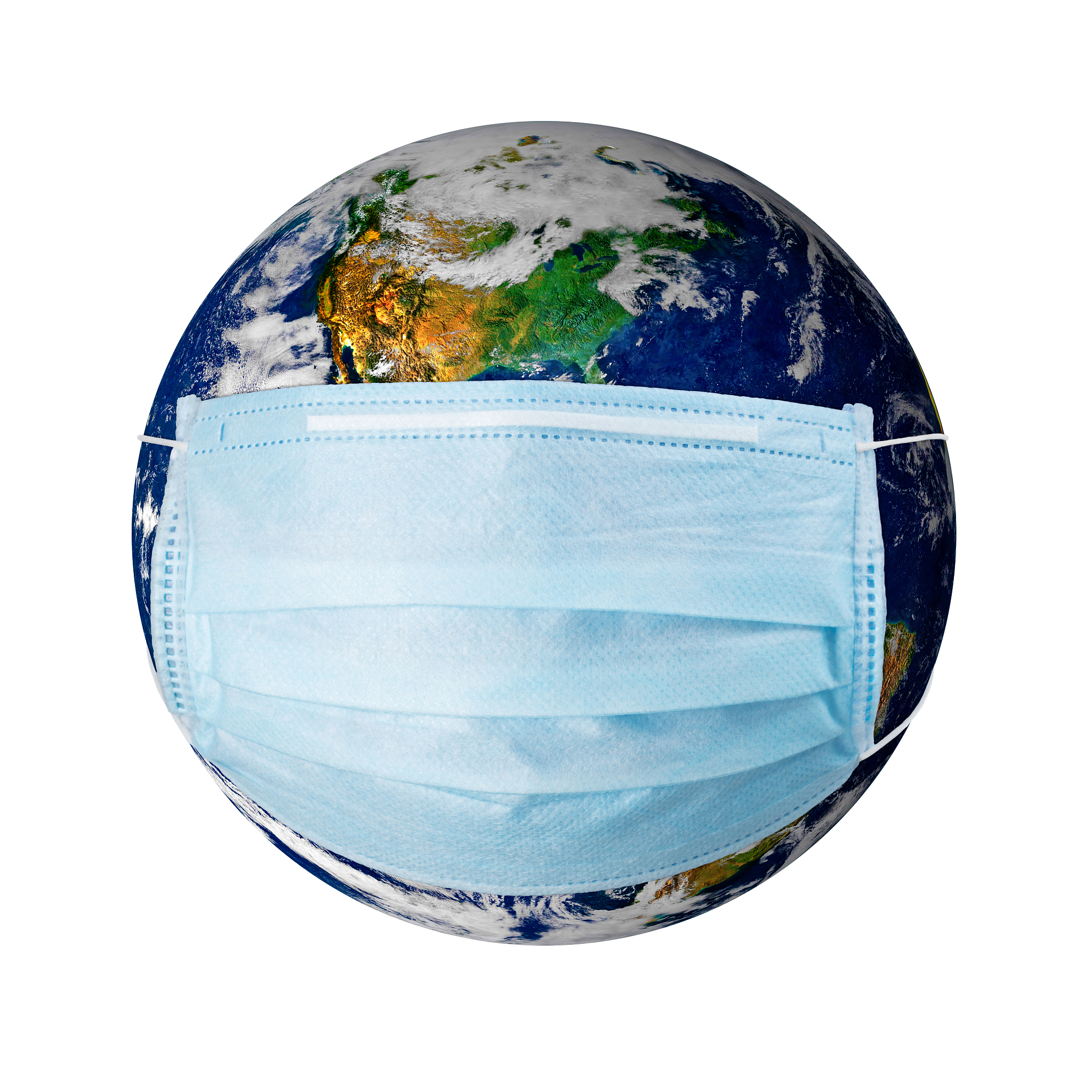 pandemic concept - planet earth in a medical mask (isolated on w