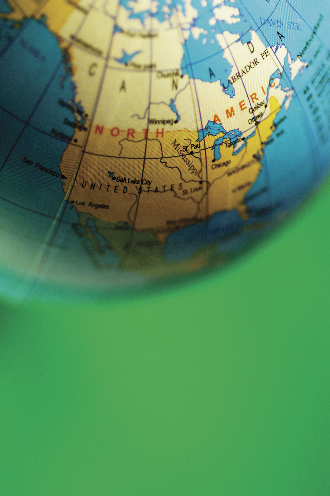 desktop globe turned to north america, part of