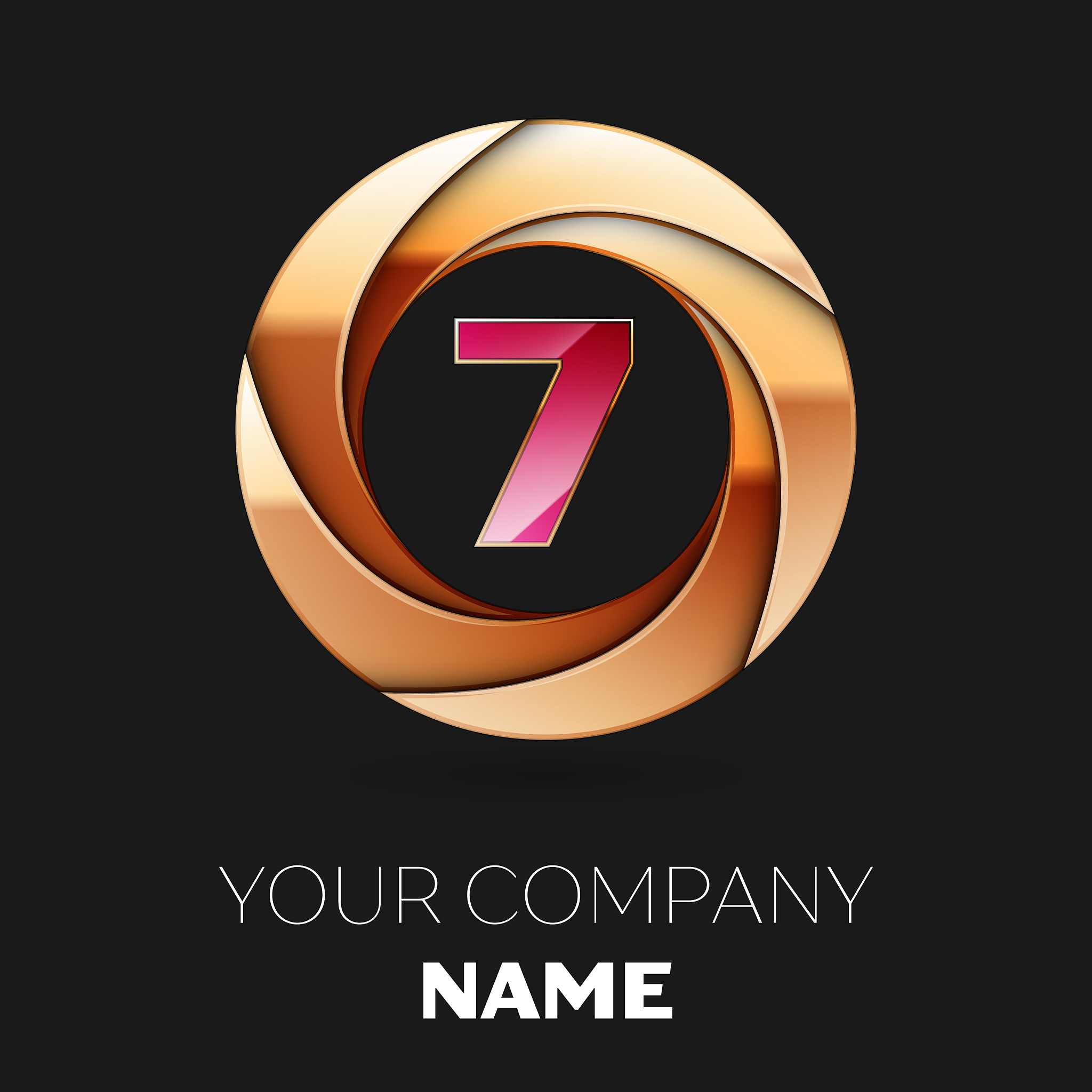 pink number seven logo symbol in the golden circle