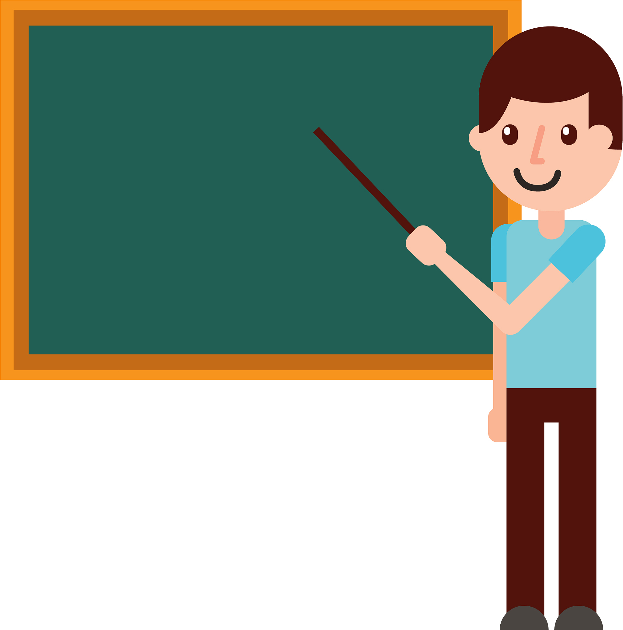 teacher with pointer showing on board on lesson at