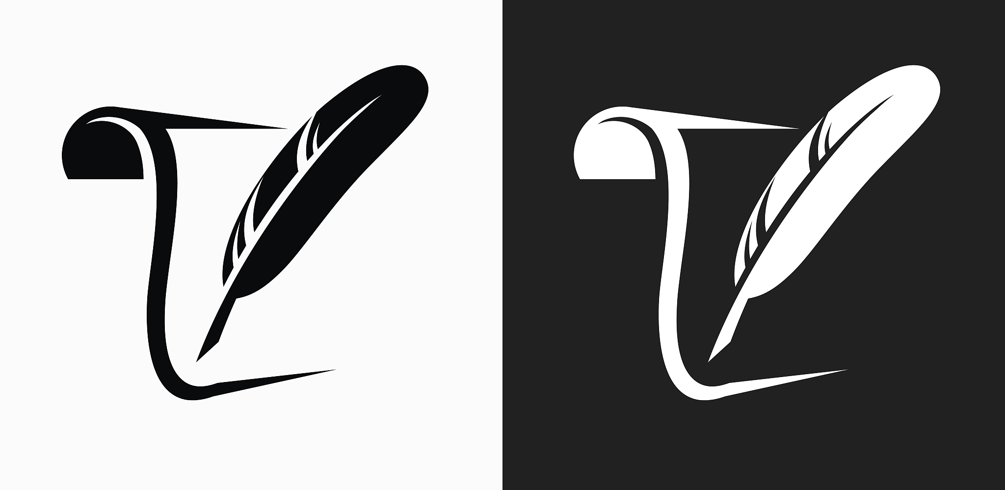 paper and quill icon on black and white vector backgrounds