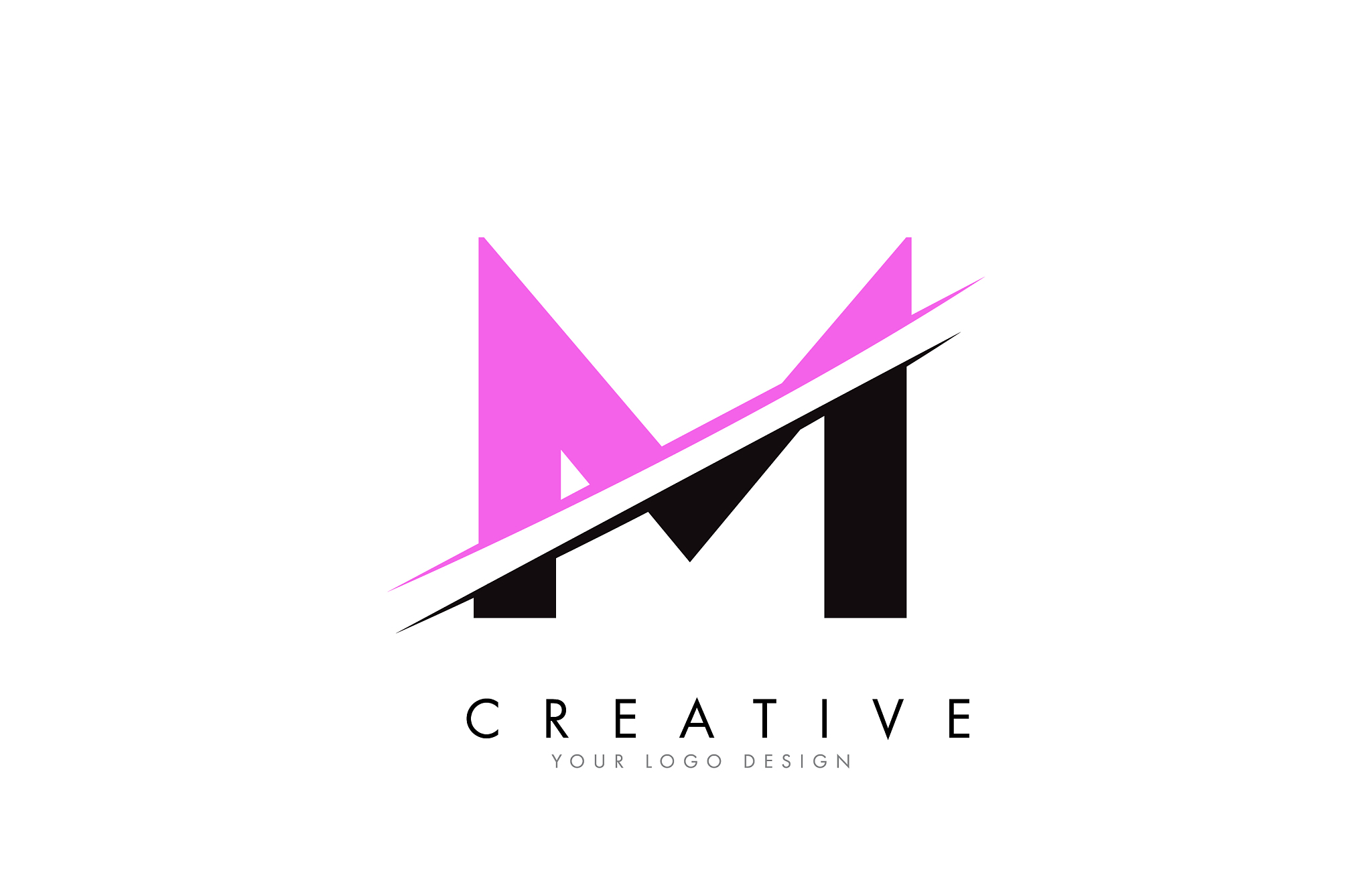 m letter logo design with a creative cut and pink