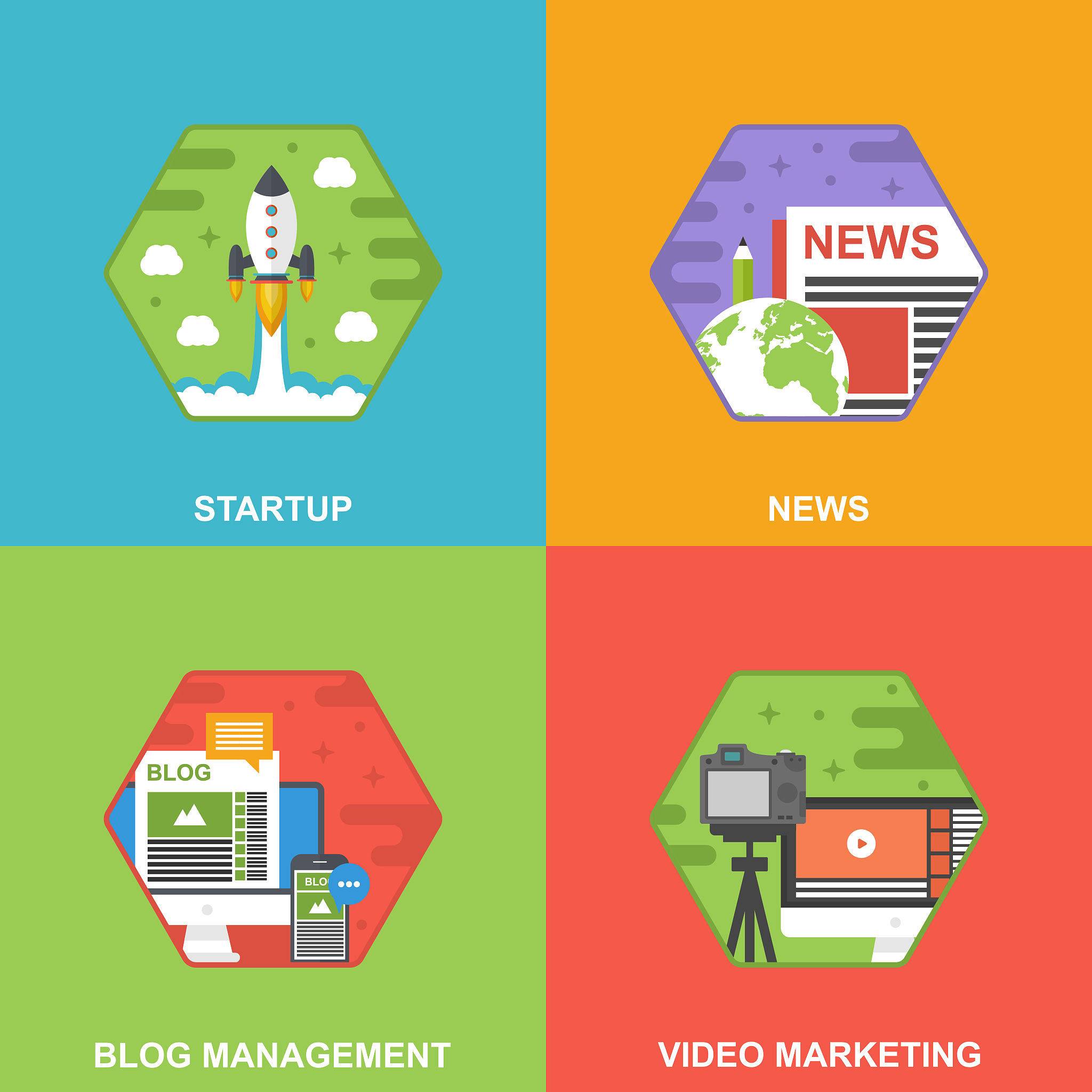flat vector illustration set of different business concepts.