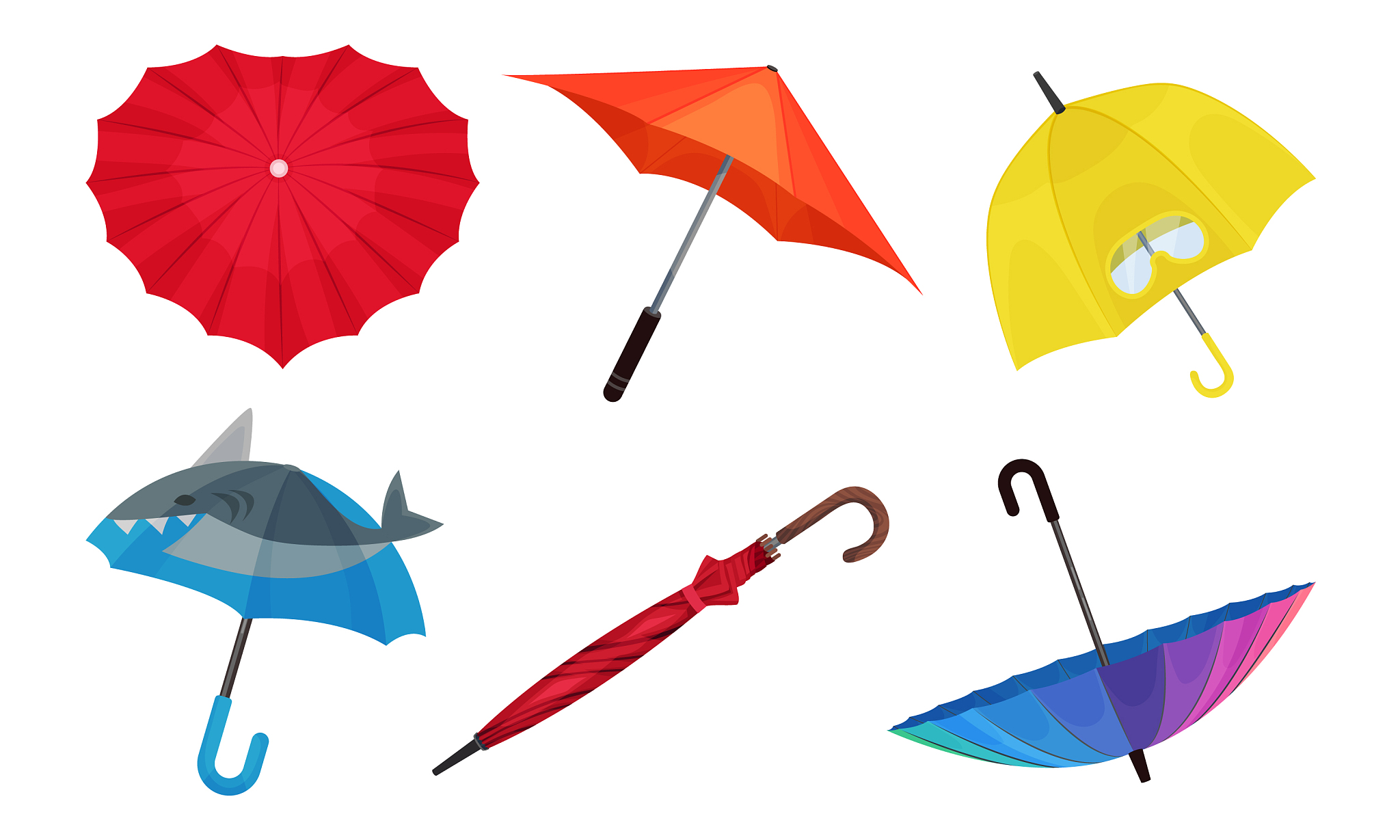 open shaped bright umbrellas for rainy weather