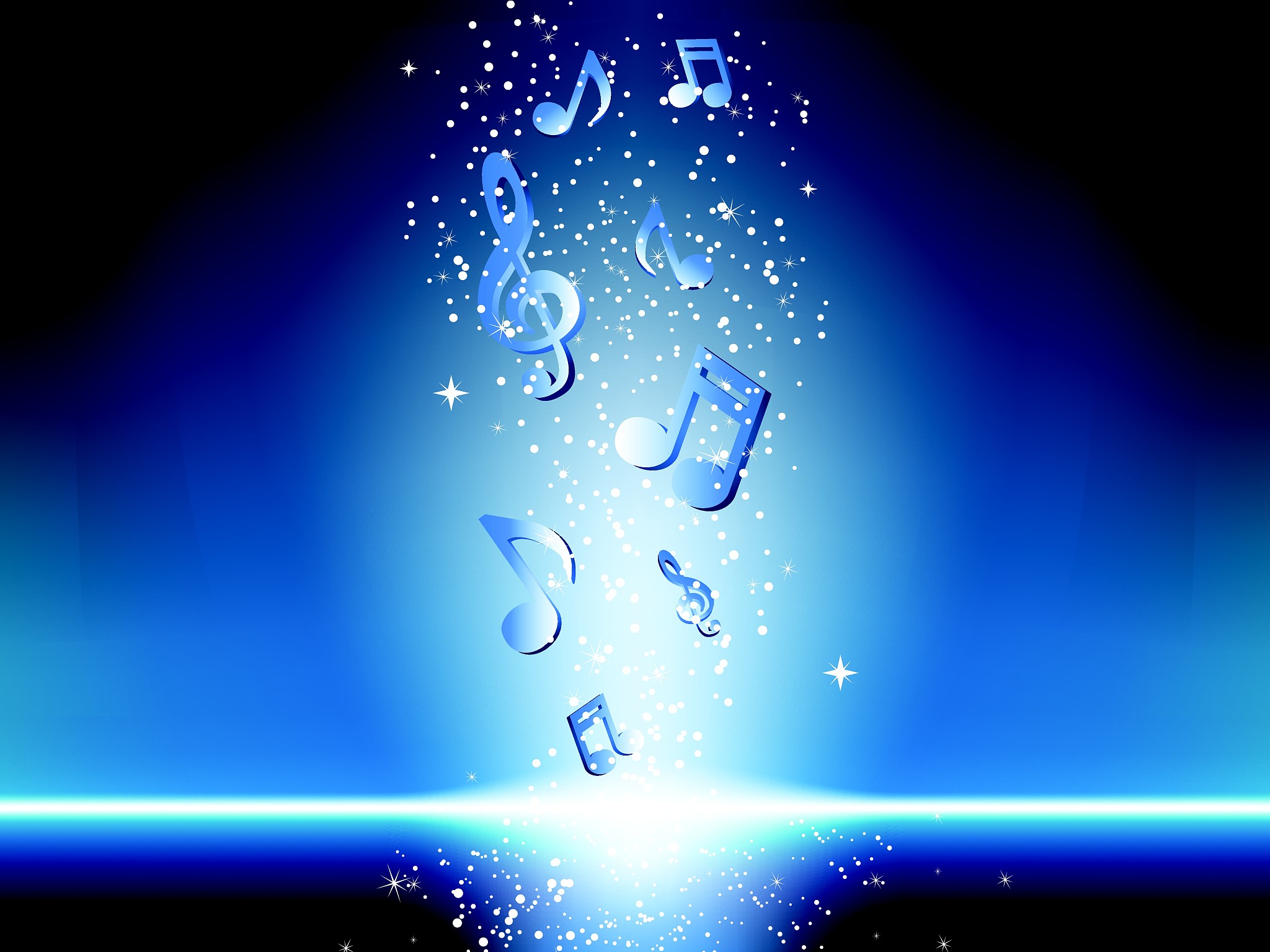 blue background with music notes and stars