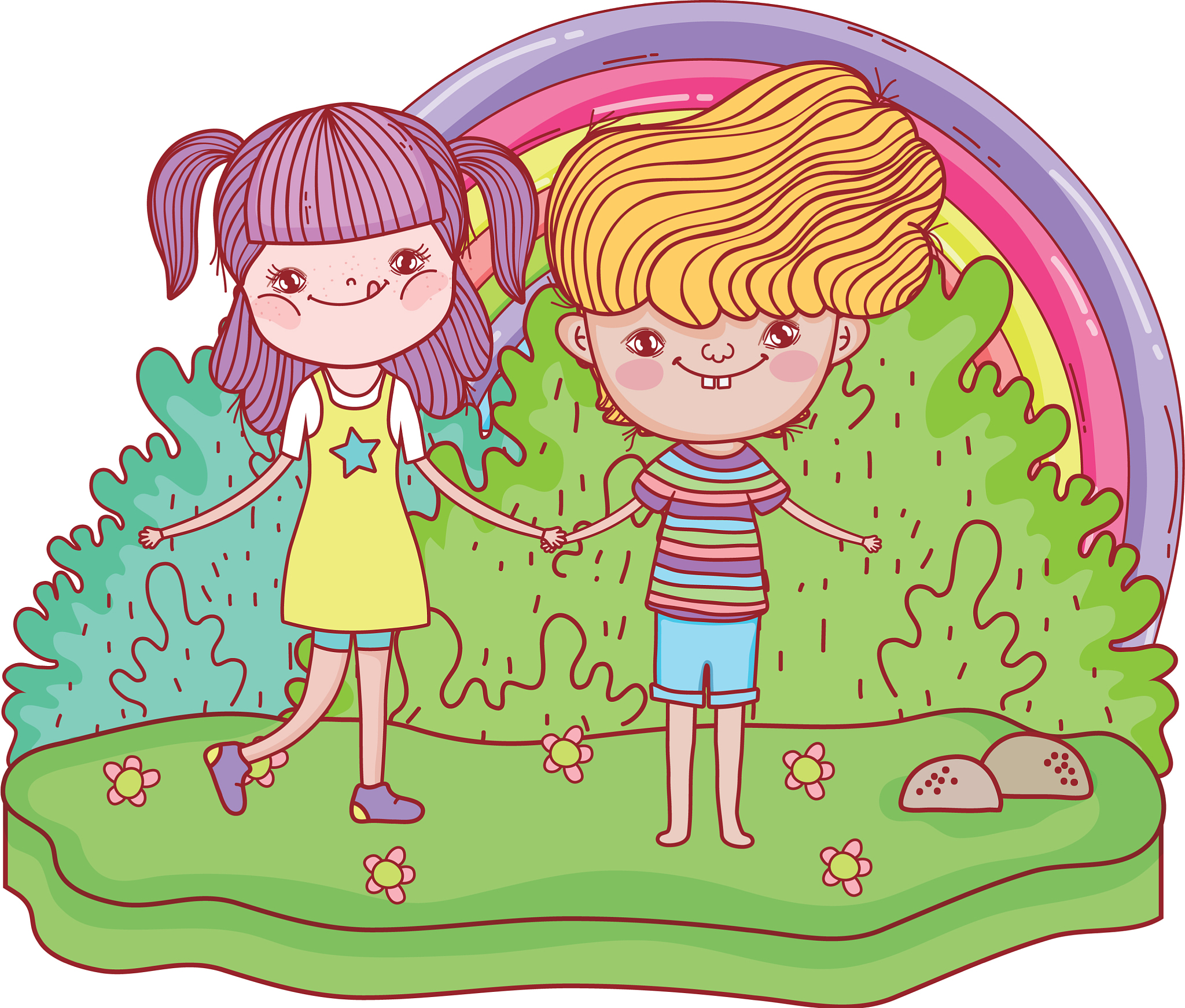little kids couple in the landscape