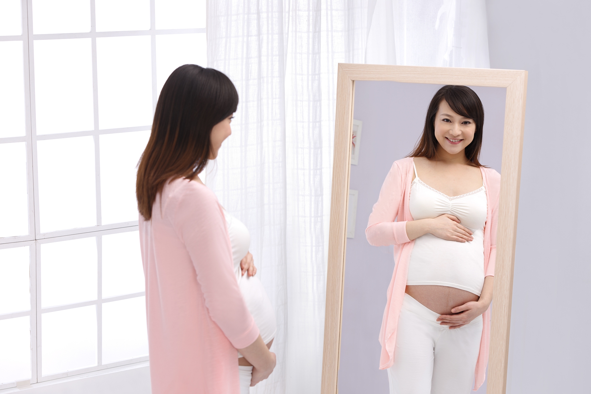 镜子,<strong>怀孕</strong>的,室内,人,亚洲,窗户,幸福,母亲,快乐,女人