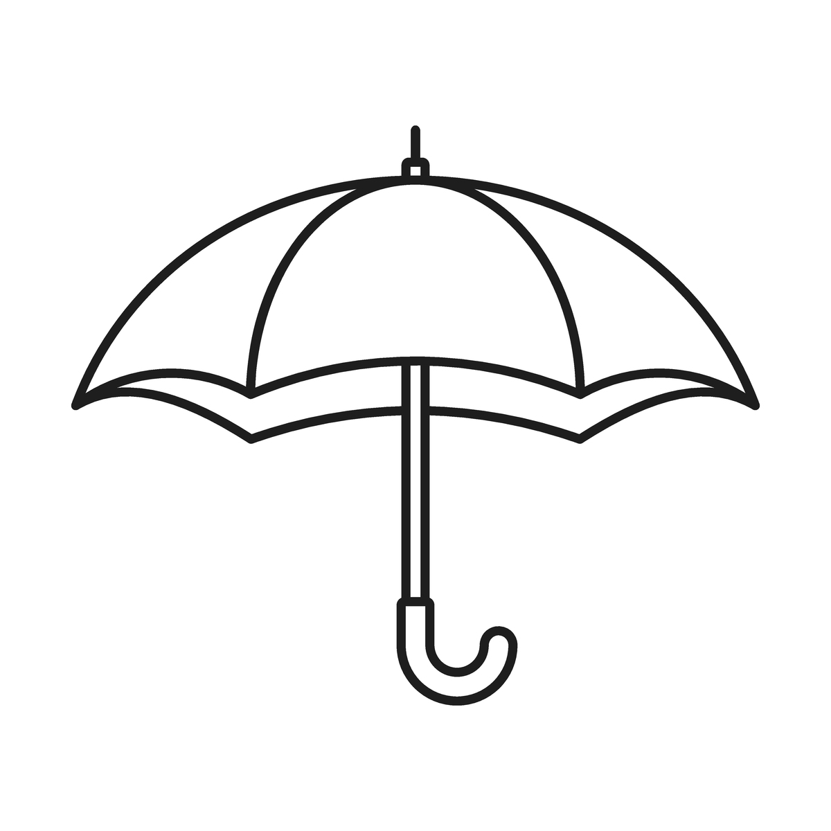 扁平轮廓风格的雨伞图标.孤立背景上的防雨矢量图.
