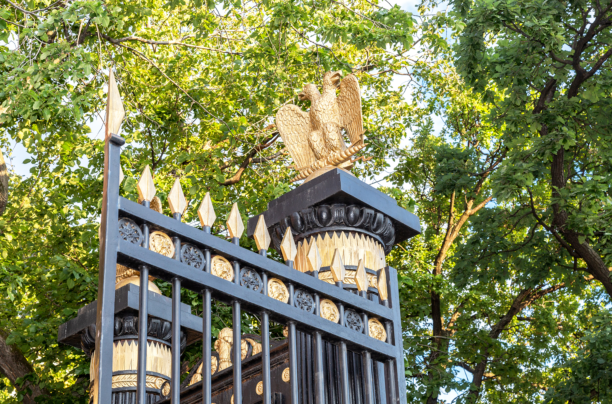 golden double headed eagle on the fence