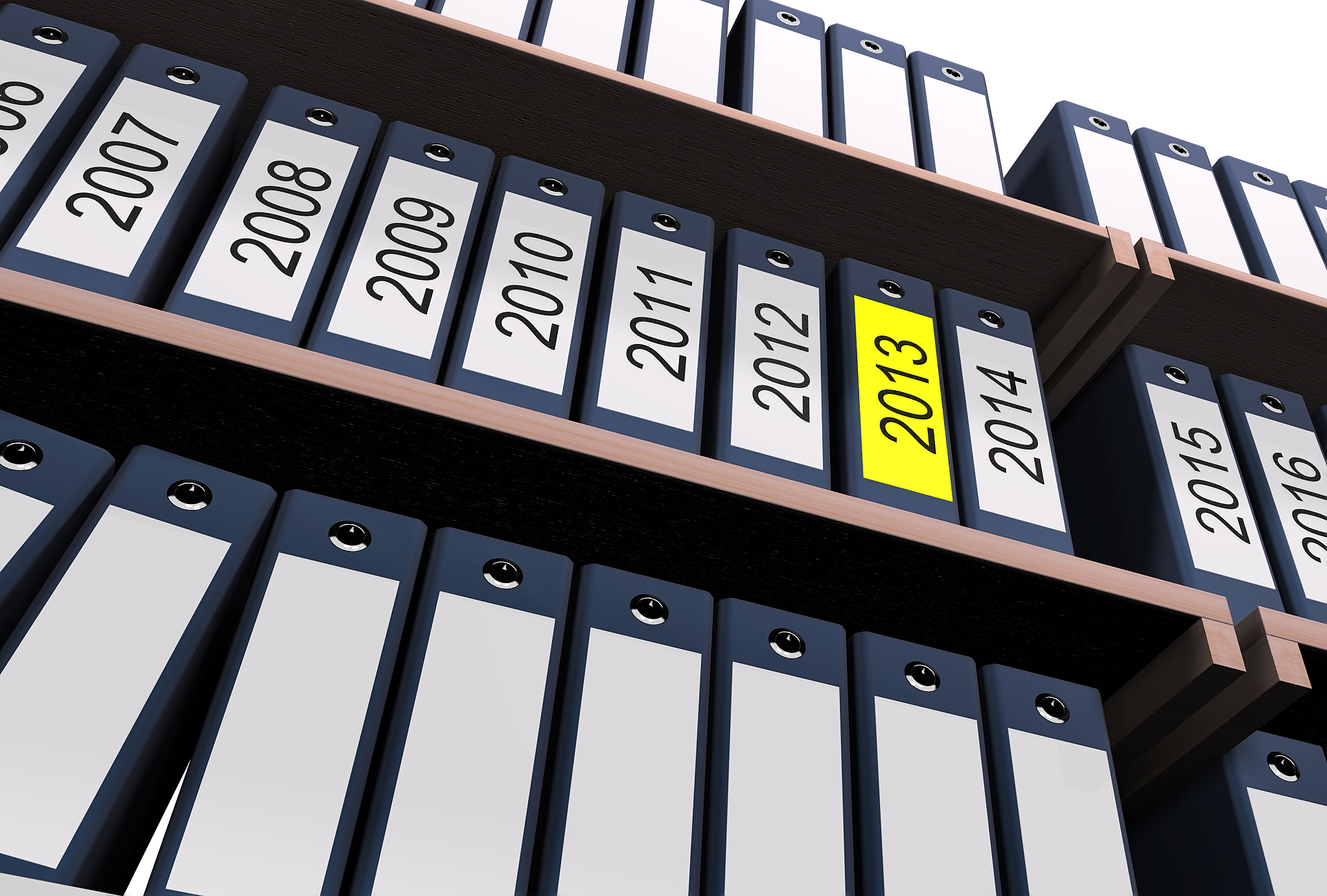 shelf with document folders of 2013
