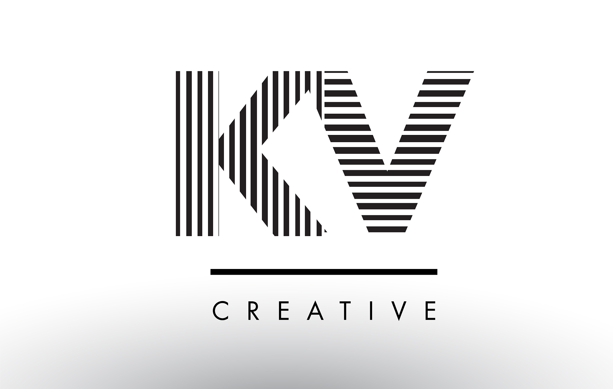 kv k v black and white lines letter logo design