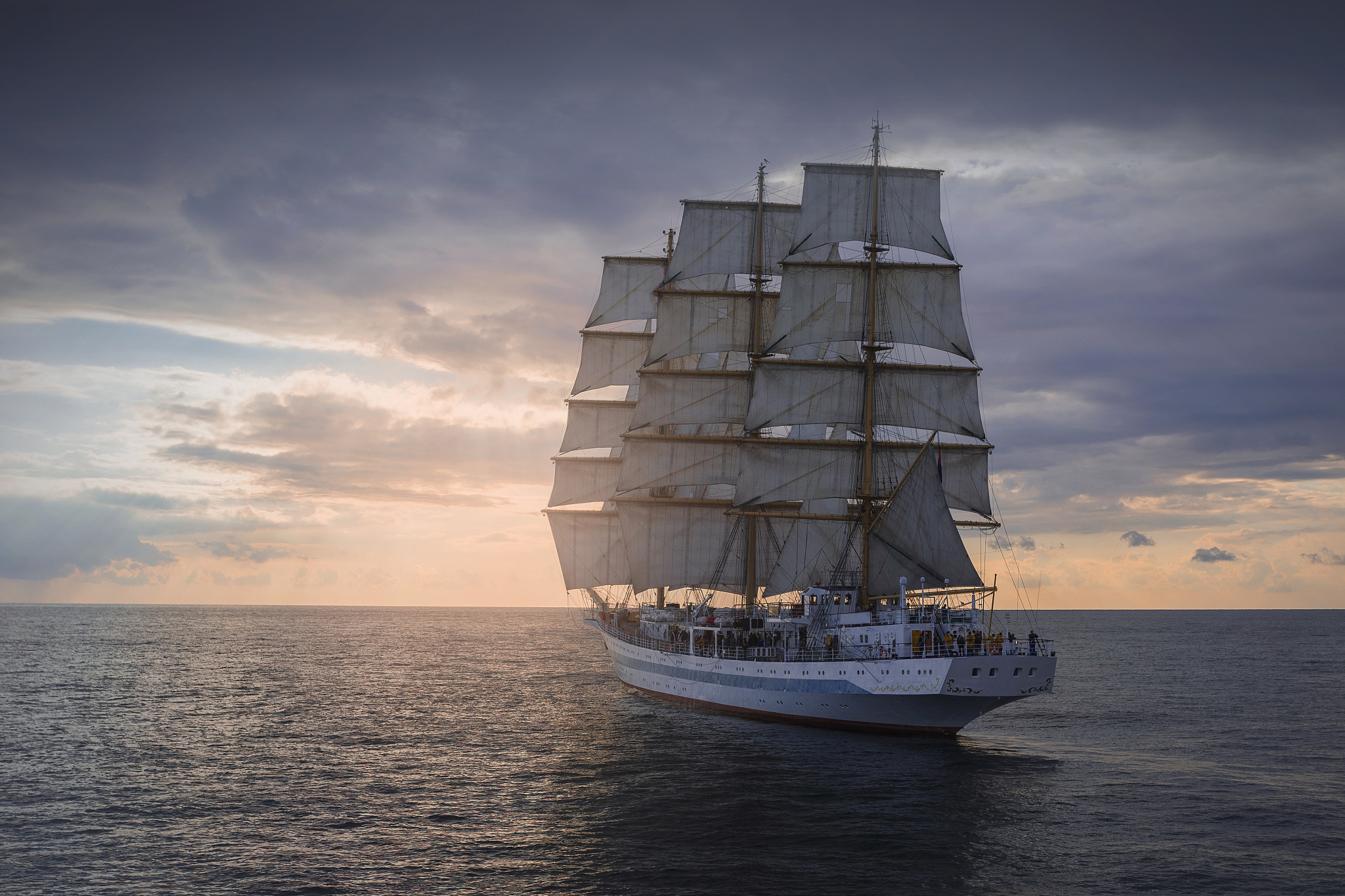 ancient sailing ship in the sea