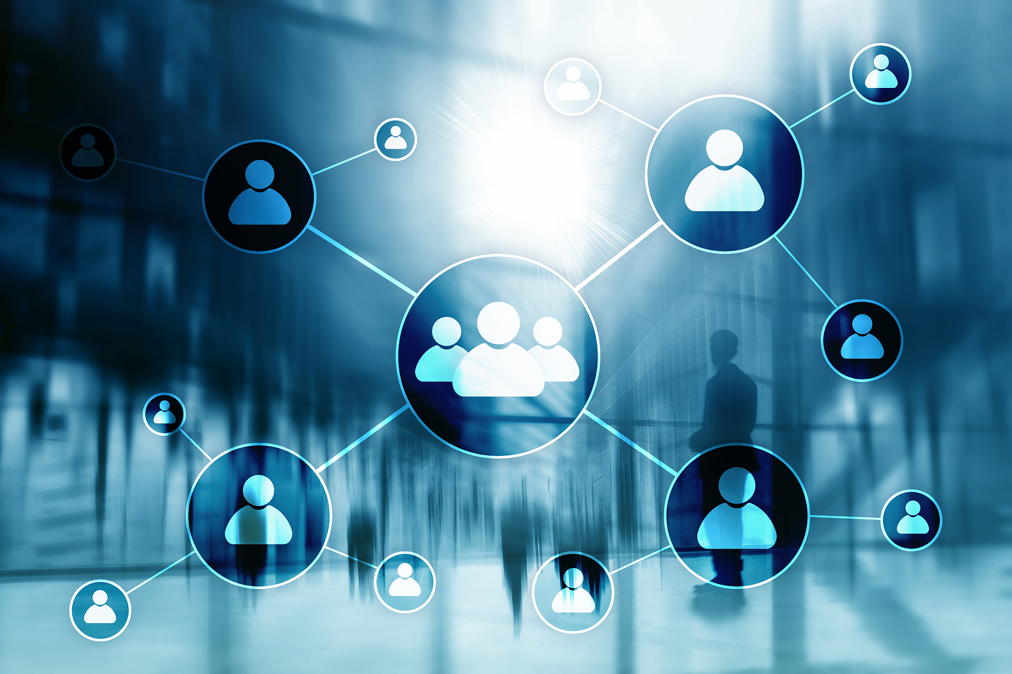 hr - human resources management concept on blurred business cent
