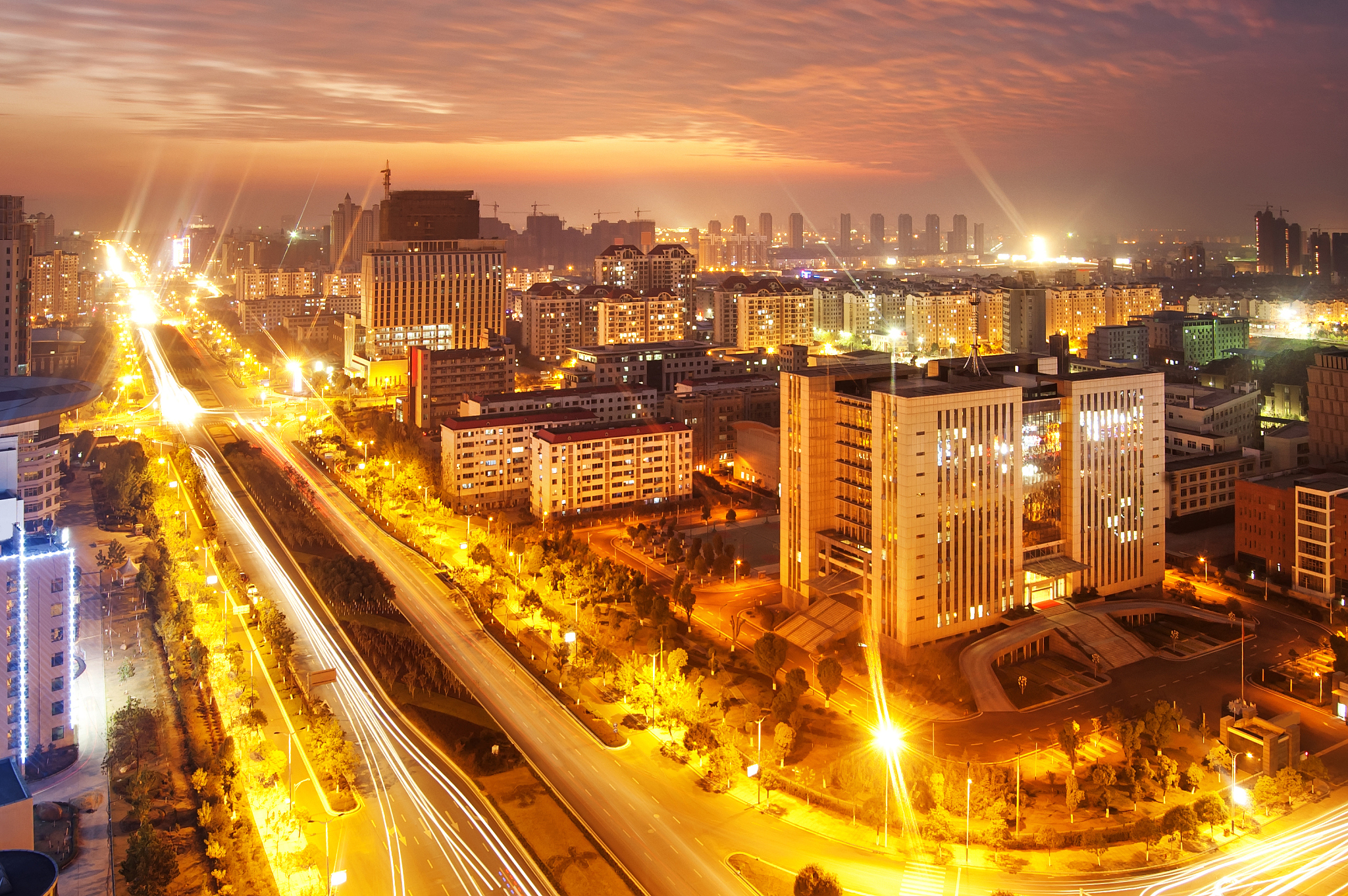 aerial view of city night