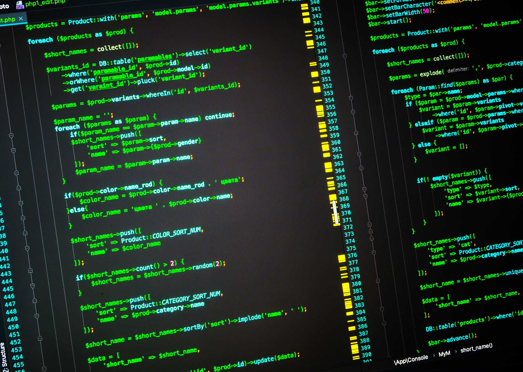 site developing. php code on the computer