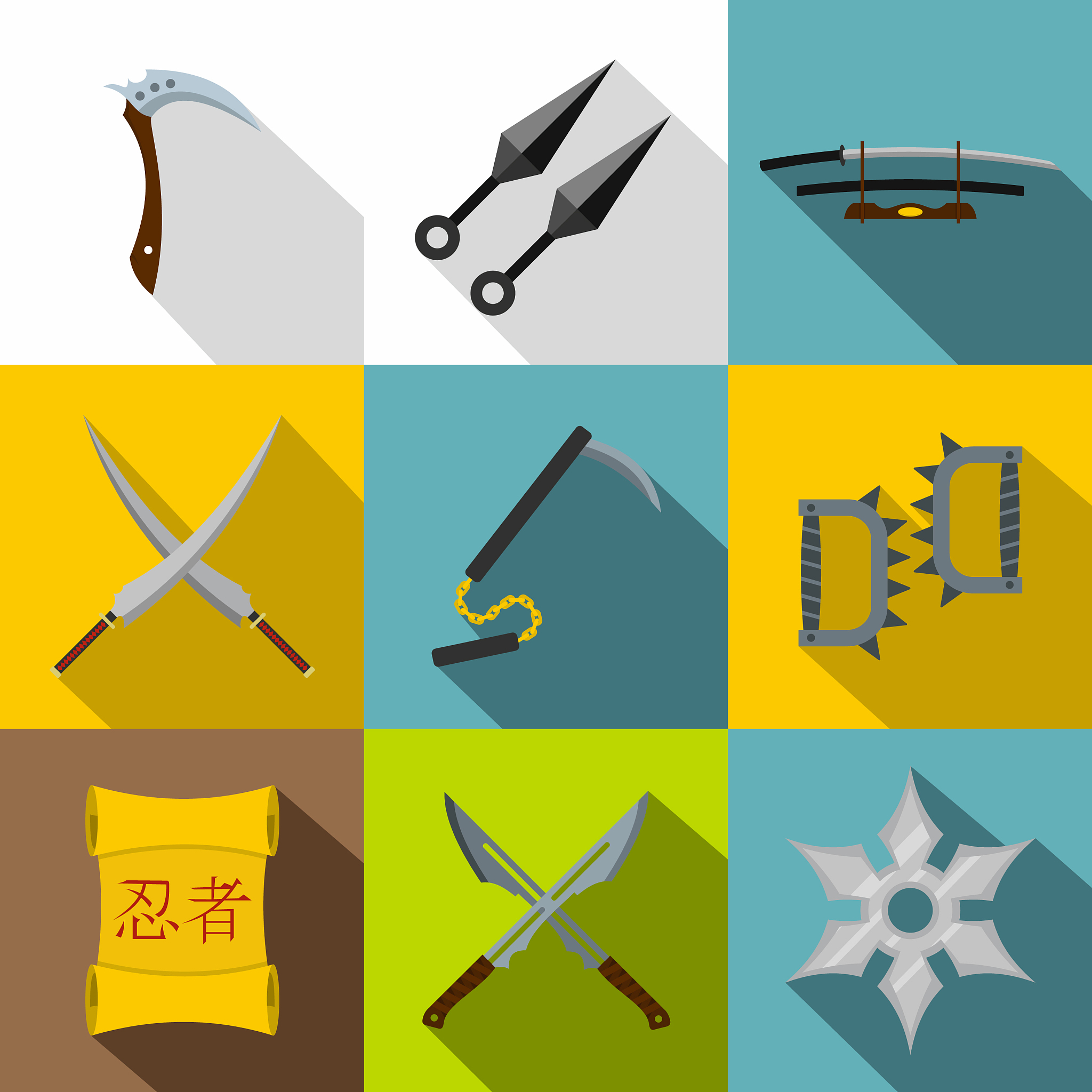 ninja tools icon set flat style