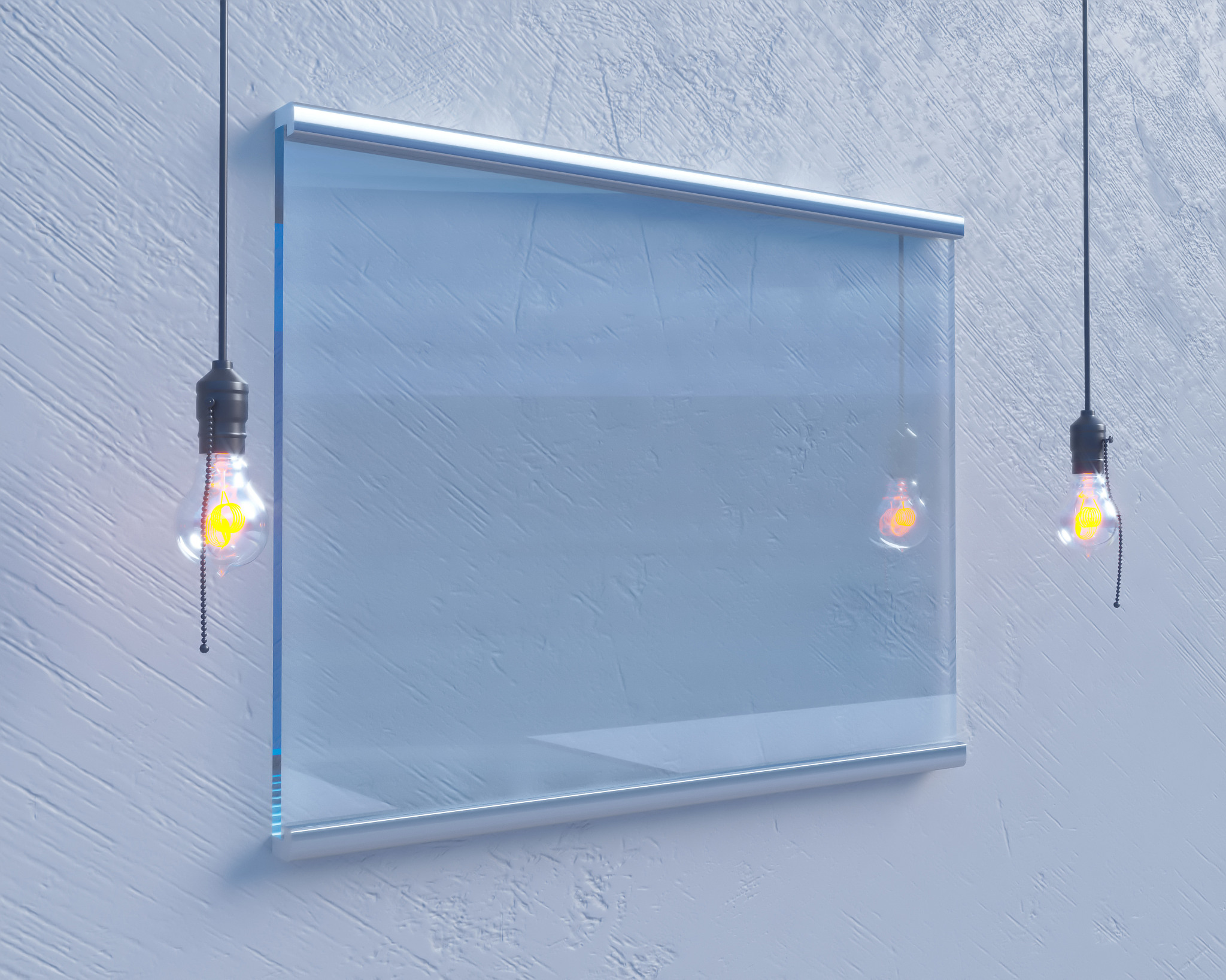transparent signboard on concrete wall, mock up 3d illustration 