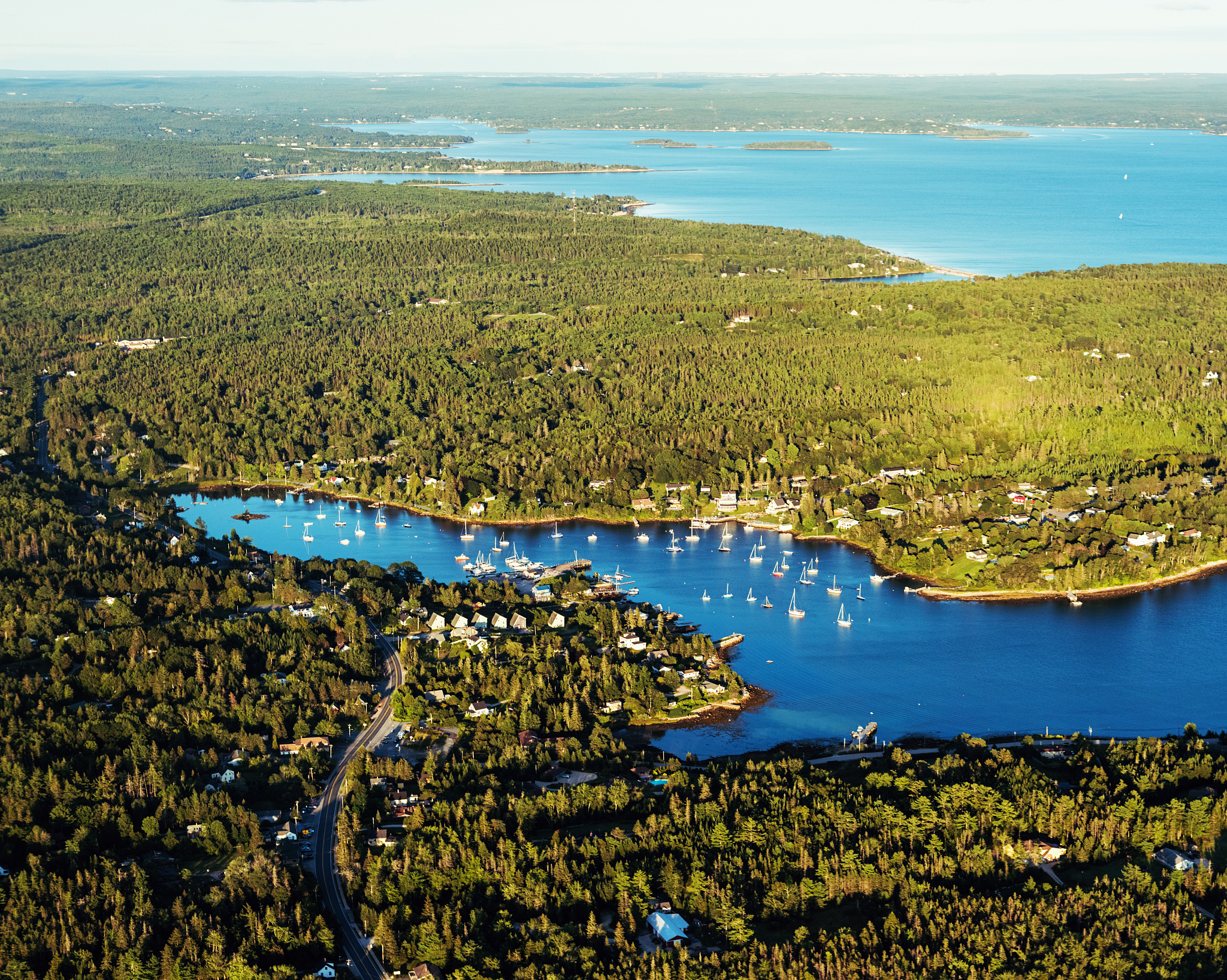aerial view of coastal community