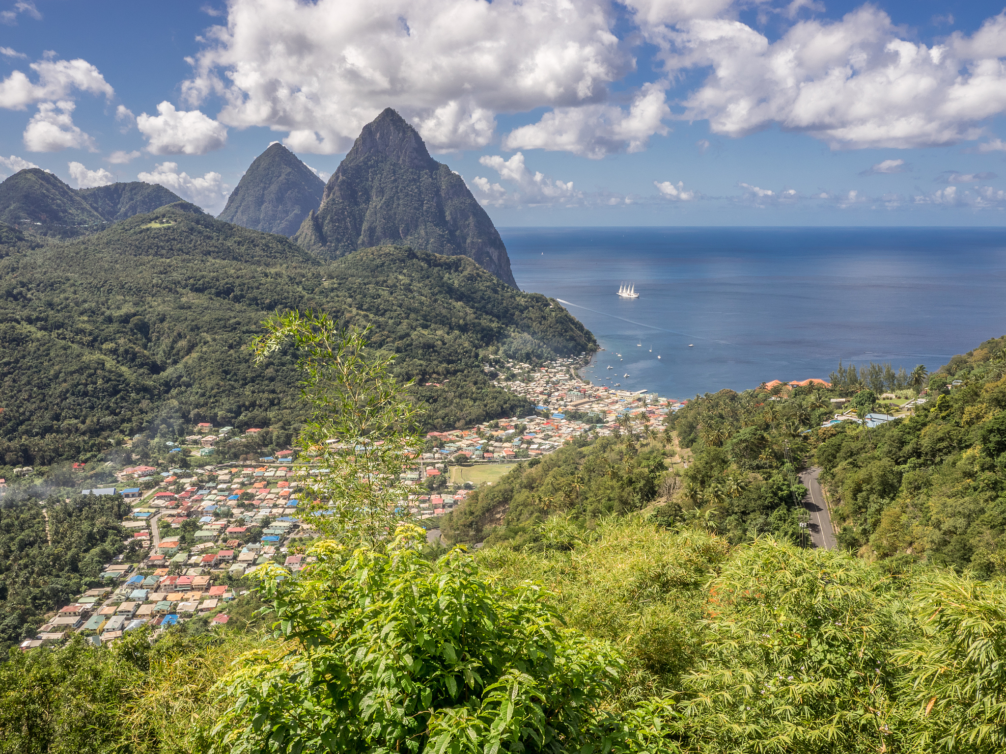 famous pitons mountain in st lucia, caribbean
