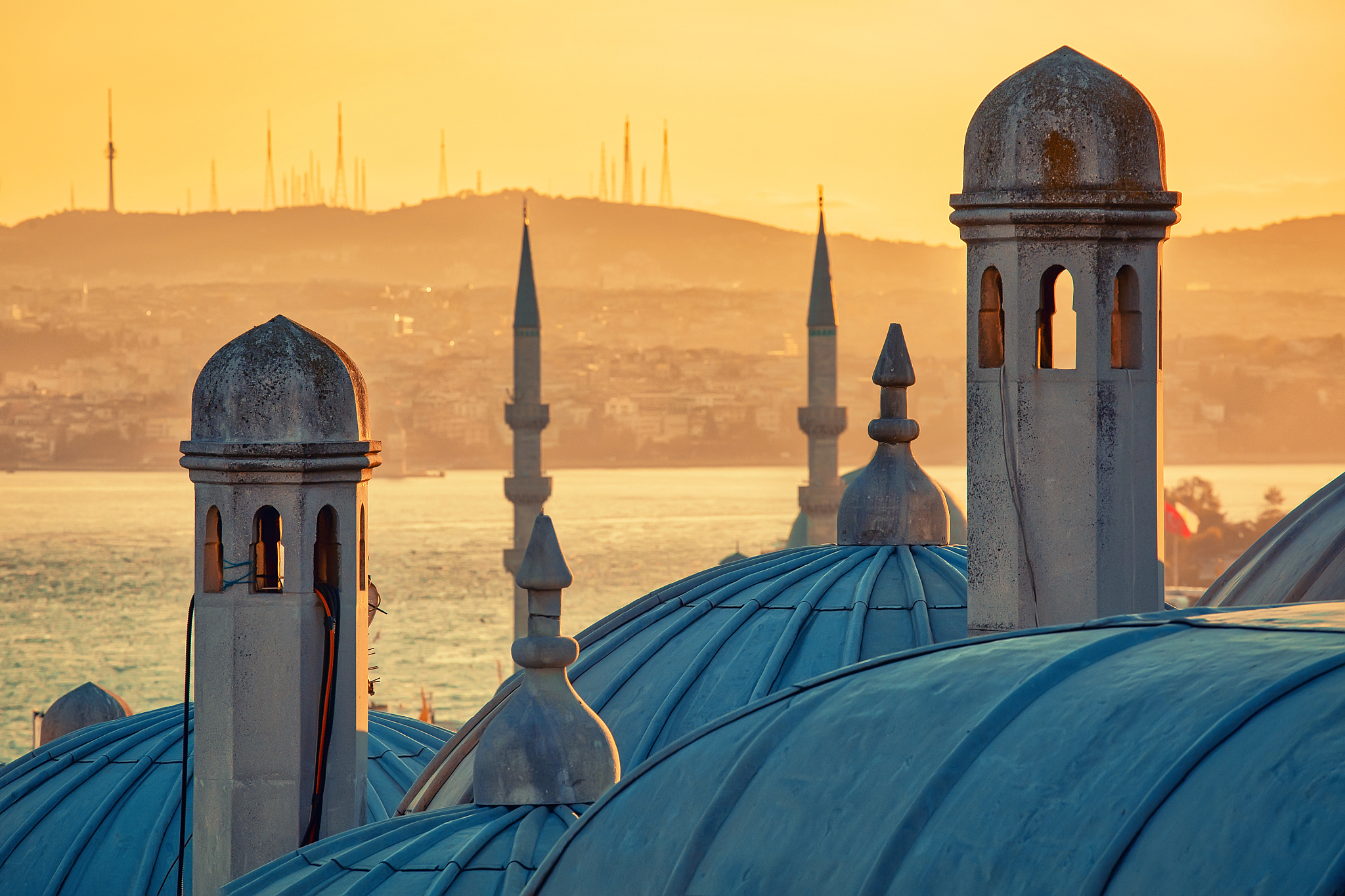 view from suleymaniye mosque at sunrise. istanbul, turkey, popul