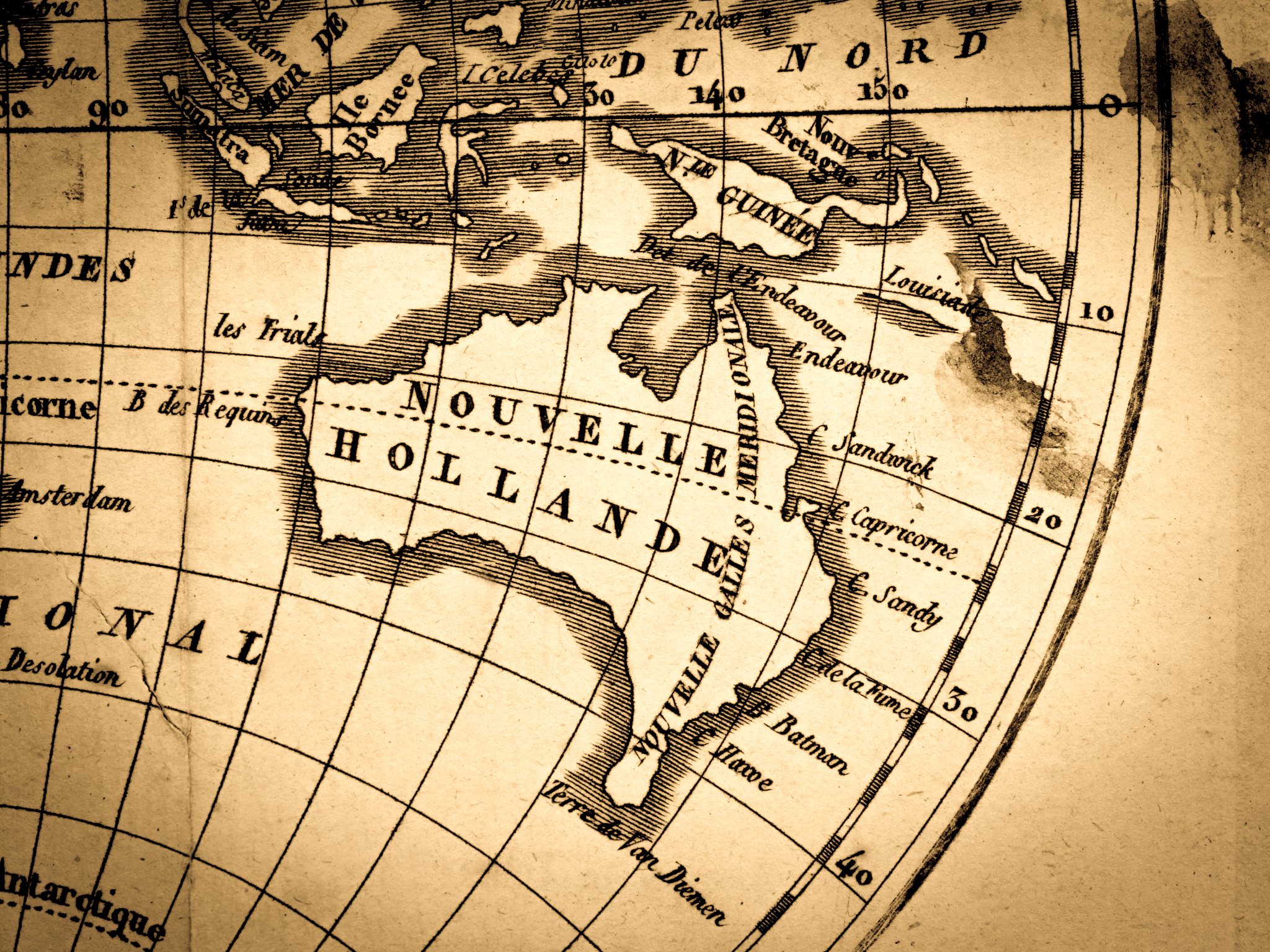 antique world map, australia