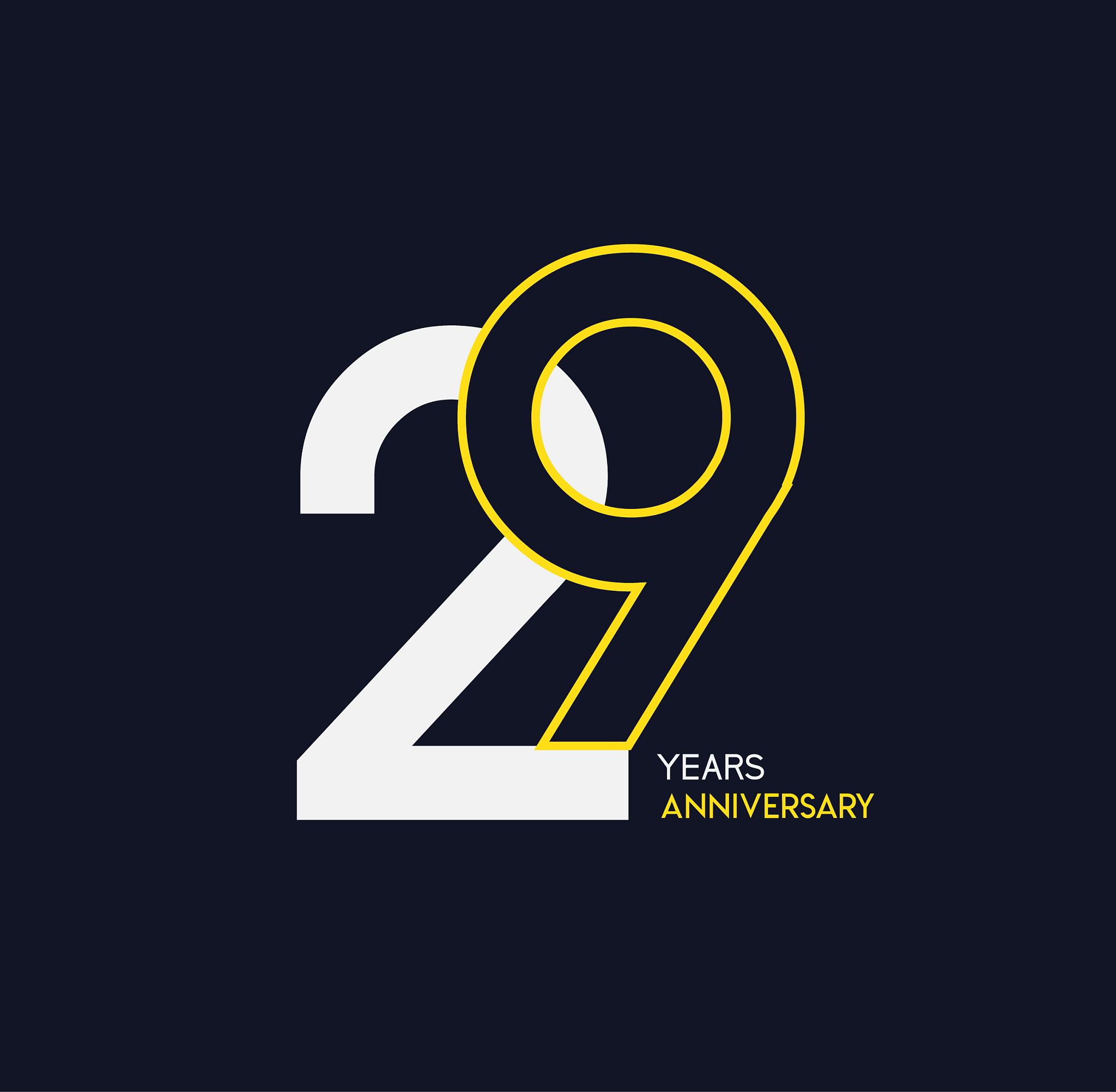29 years anniversary elegance gold logo. linked number on dark b