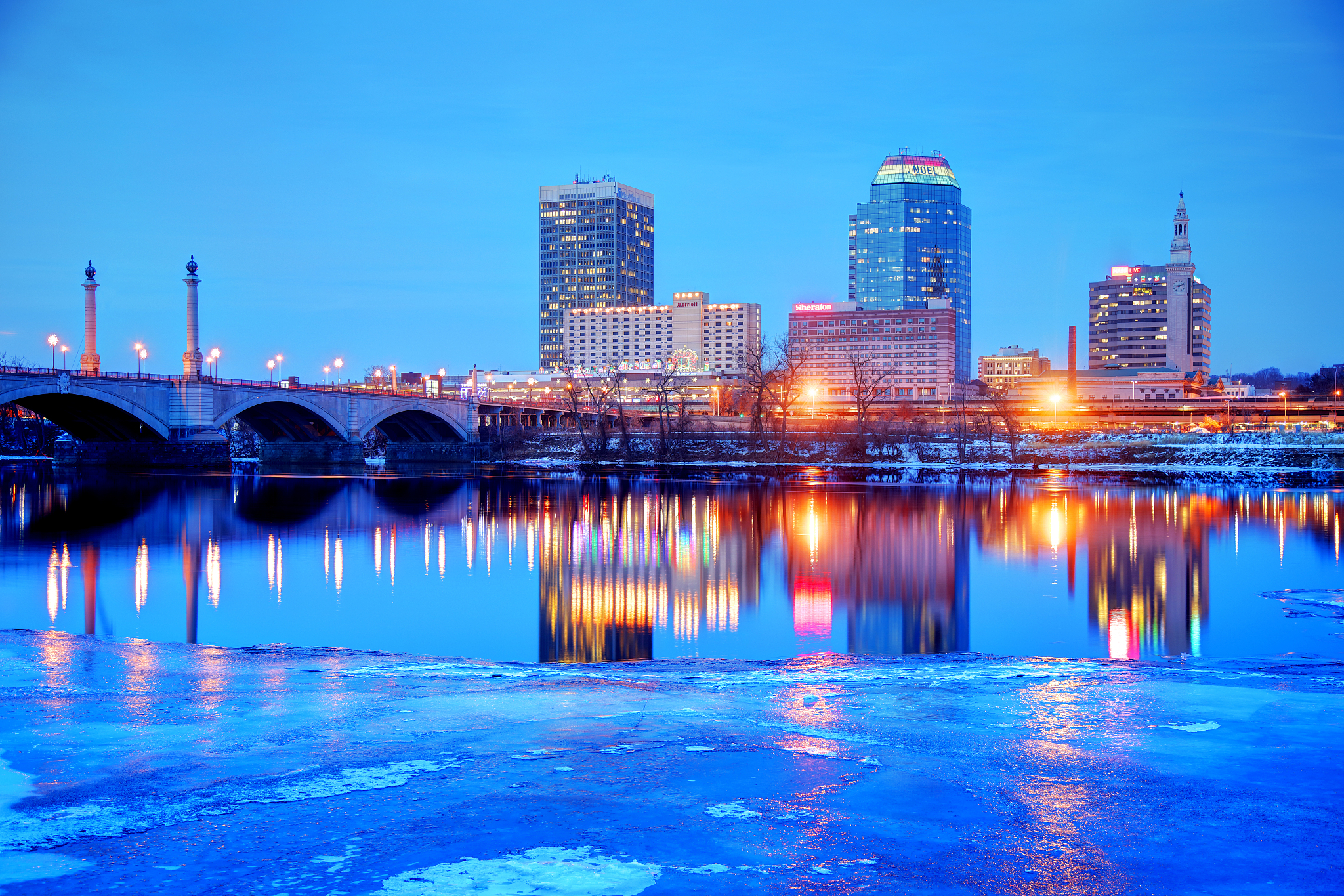 springfield skyline along the banks of the connecticut river