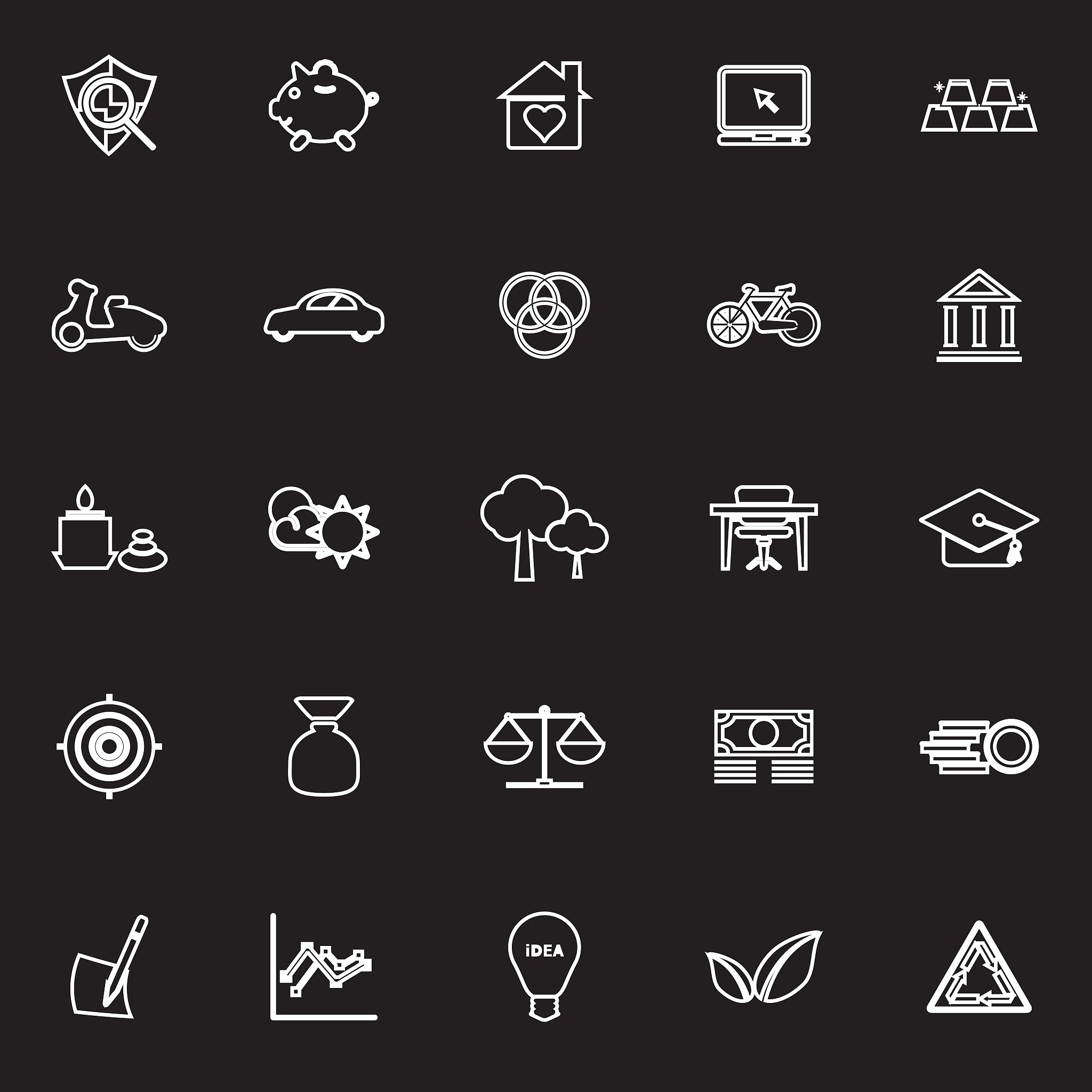 sufficient economy line icons on black background